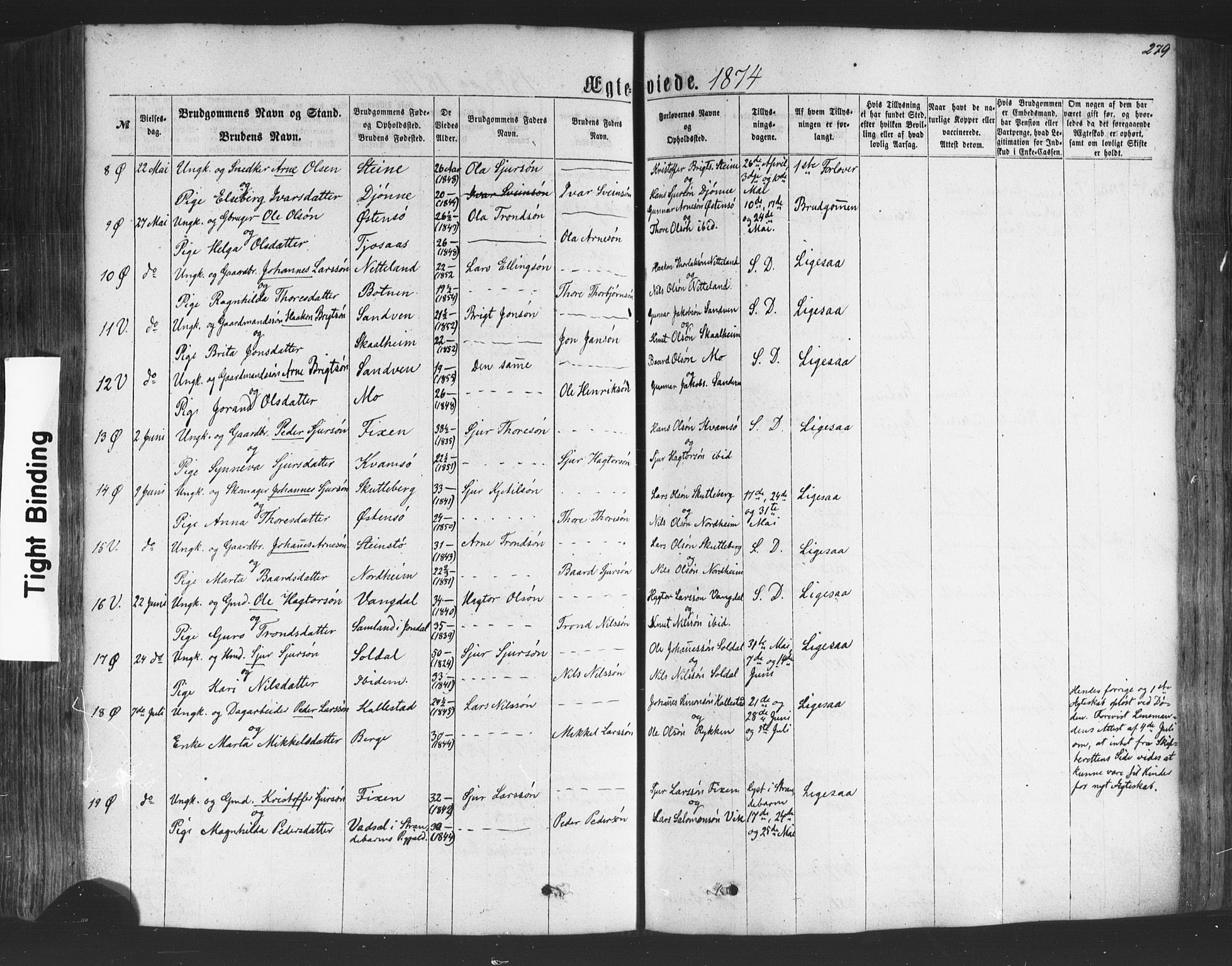 Kvam sokneprestembete, SAB/A-76201/H/Haa: Parish register (official) no. A 9, 1864-1879, p. 279