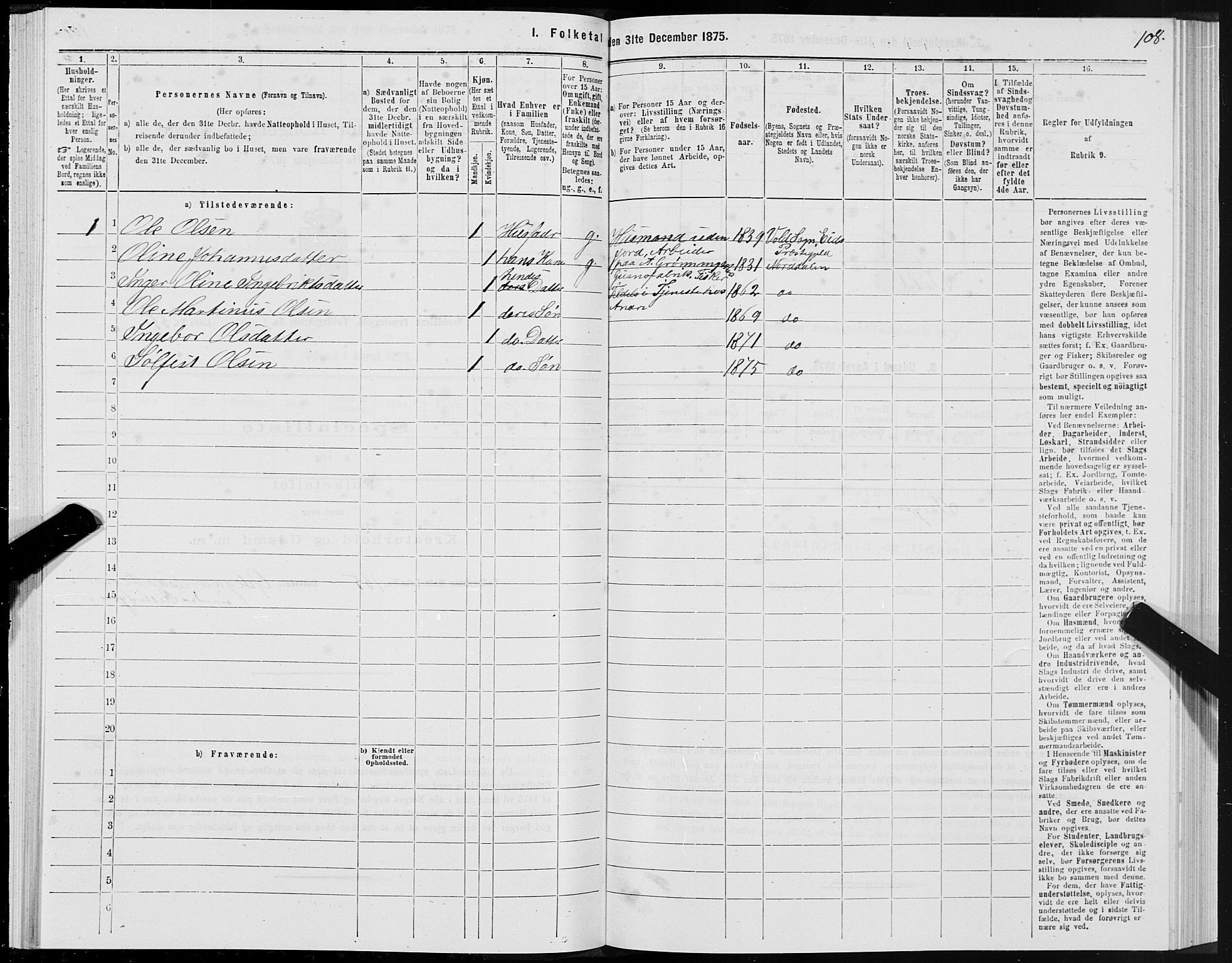 SAT, 1875 census for 1524P Norddal, 1875, p. 2108