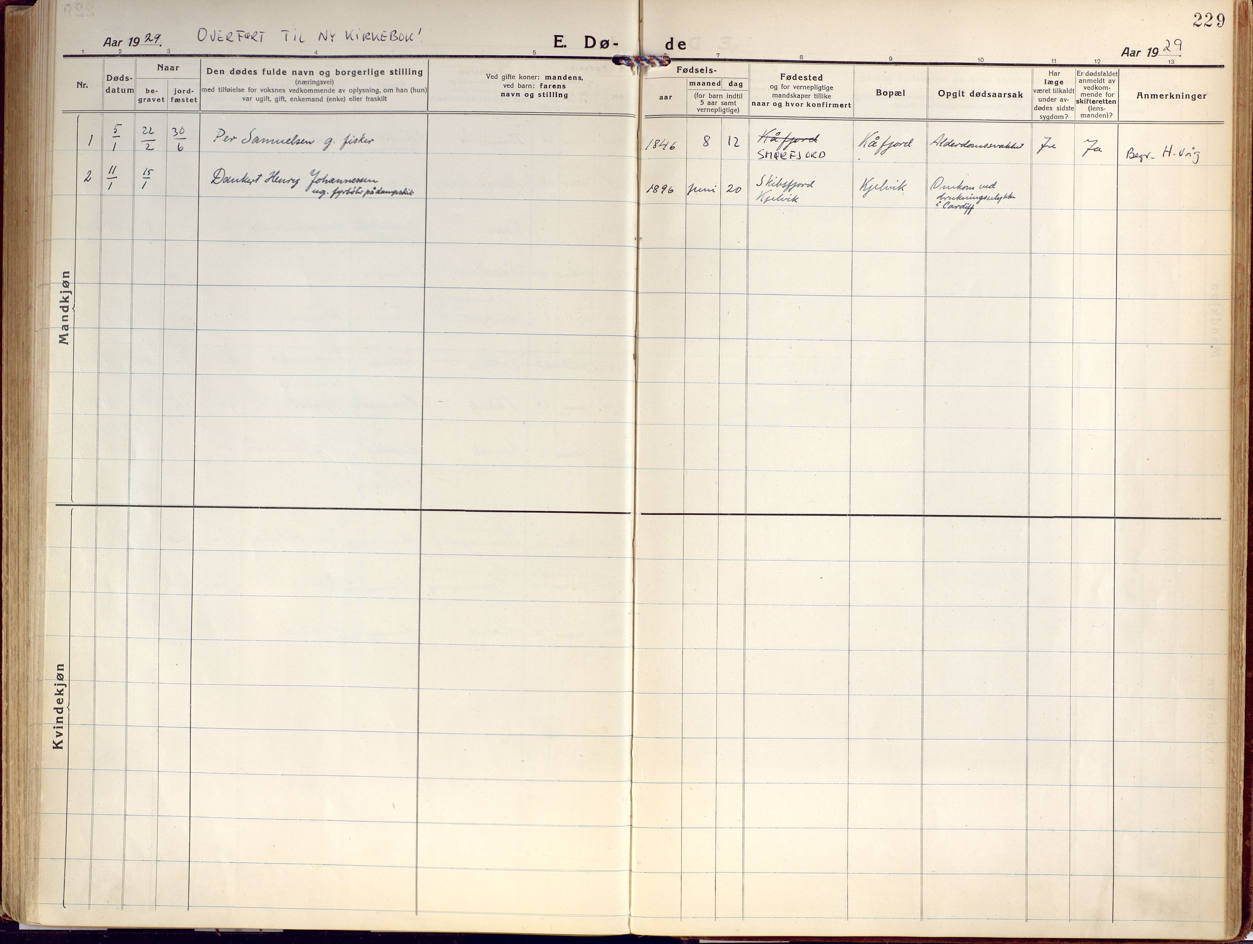 Kjelvik/Nordkapp sokneprestkontor, SATØ/S-1350/H/Ha/L0002kirke: Parish register (official) no. 2, 1920-1929, p. 229