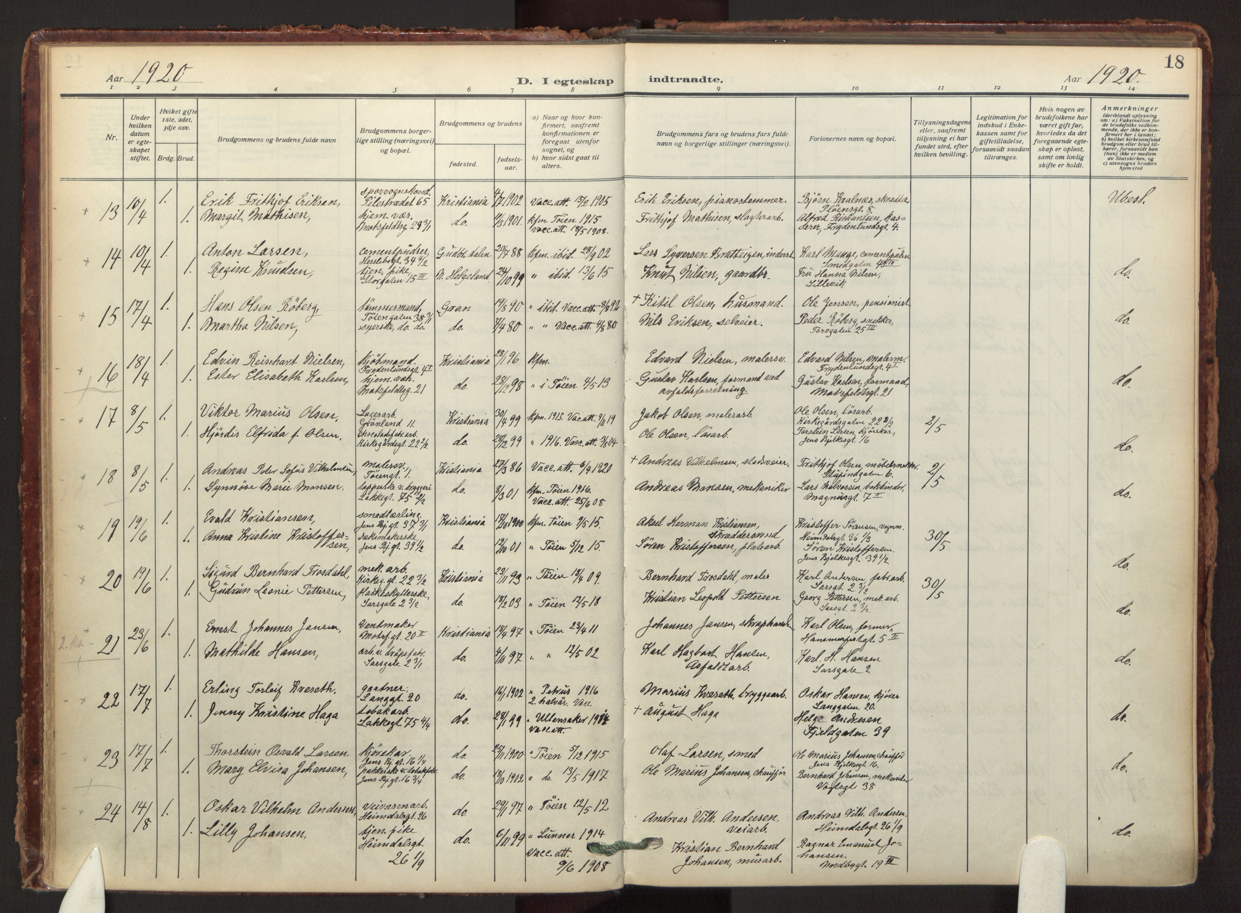 Tøyen prestekontor Kirkebøker, AV/SAO-A-10167a/F/Fa/L0003: Parish register (official) no. I 3, 1917-1933, p. 18