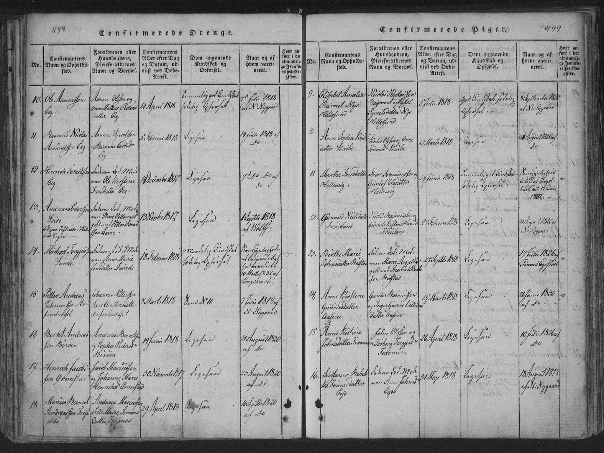 Søgne sokneprestkontor, SAK/1111-0037/F/Fa/Fab/L0008: Parish register (official) no. A 8, 1821-1838, p. 498-499