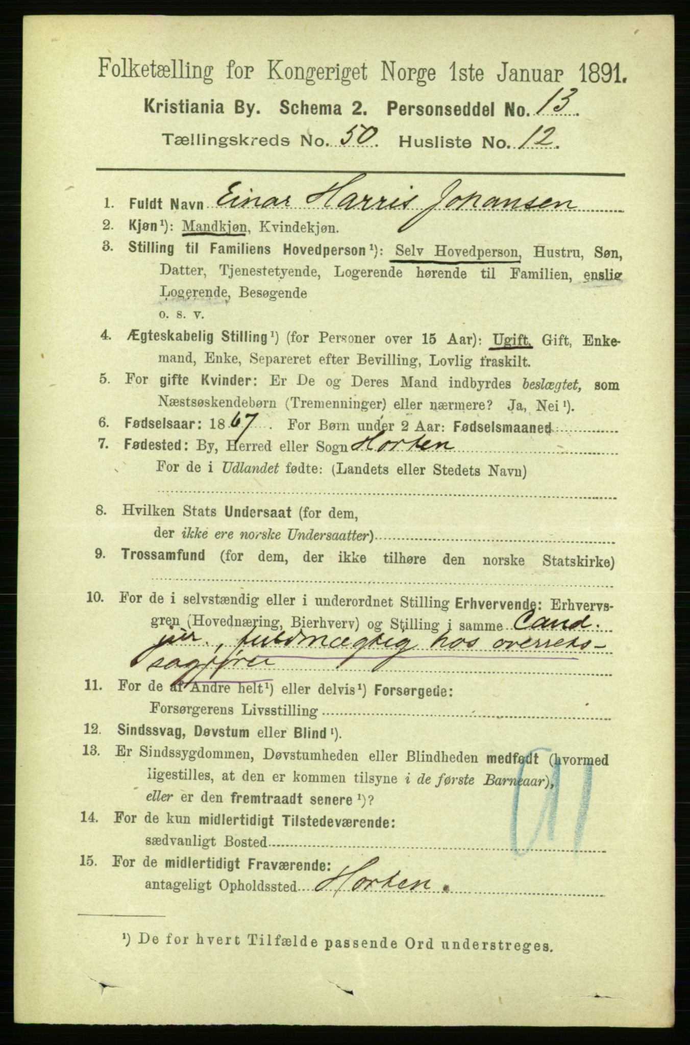 RA, 1891 census for 0301 Kristiania, 1891, p. 29135