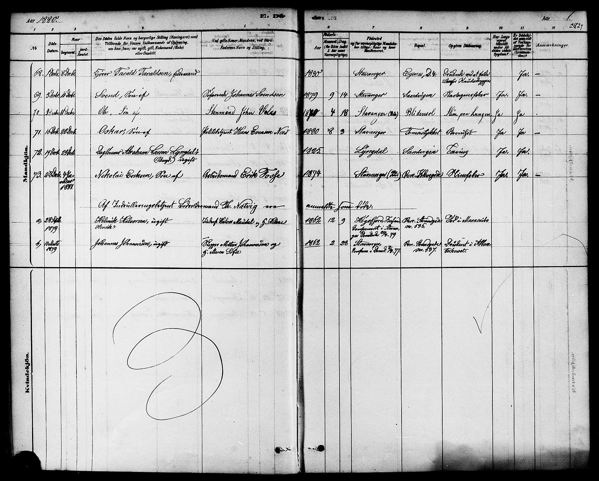 Domkirken sokneprestkontor, AV/SAST-A-101812/001/30/30BA/L0027: Parish register (official) no. A 26, 1878-1896, p. 27