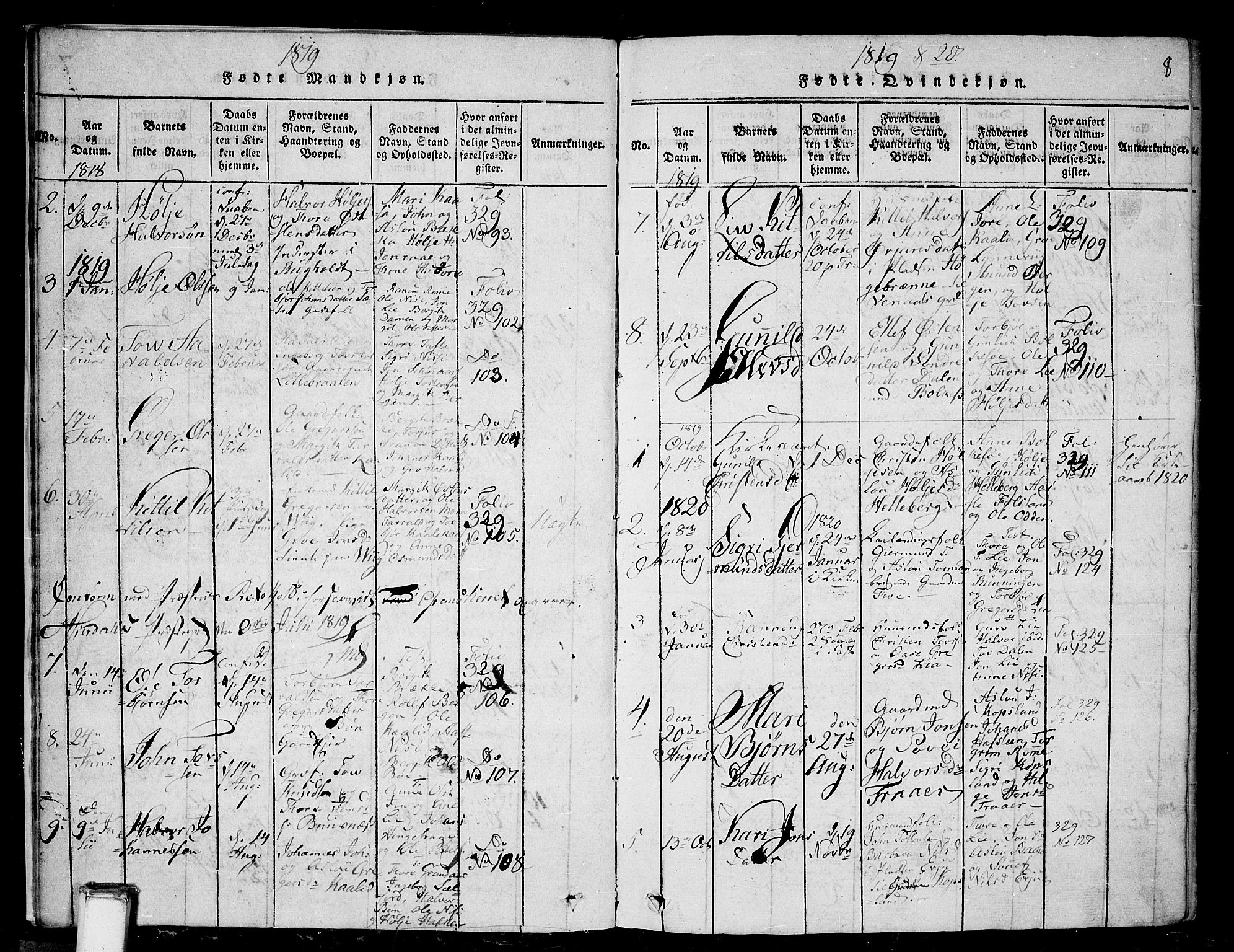 Gransherad kirkebøker, SAKO/A-267/G/Ga/L0001: Parish register (copy) no. I 1, 1815-1842, p. 8
