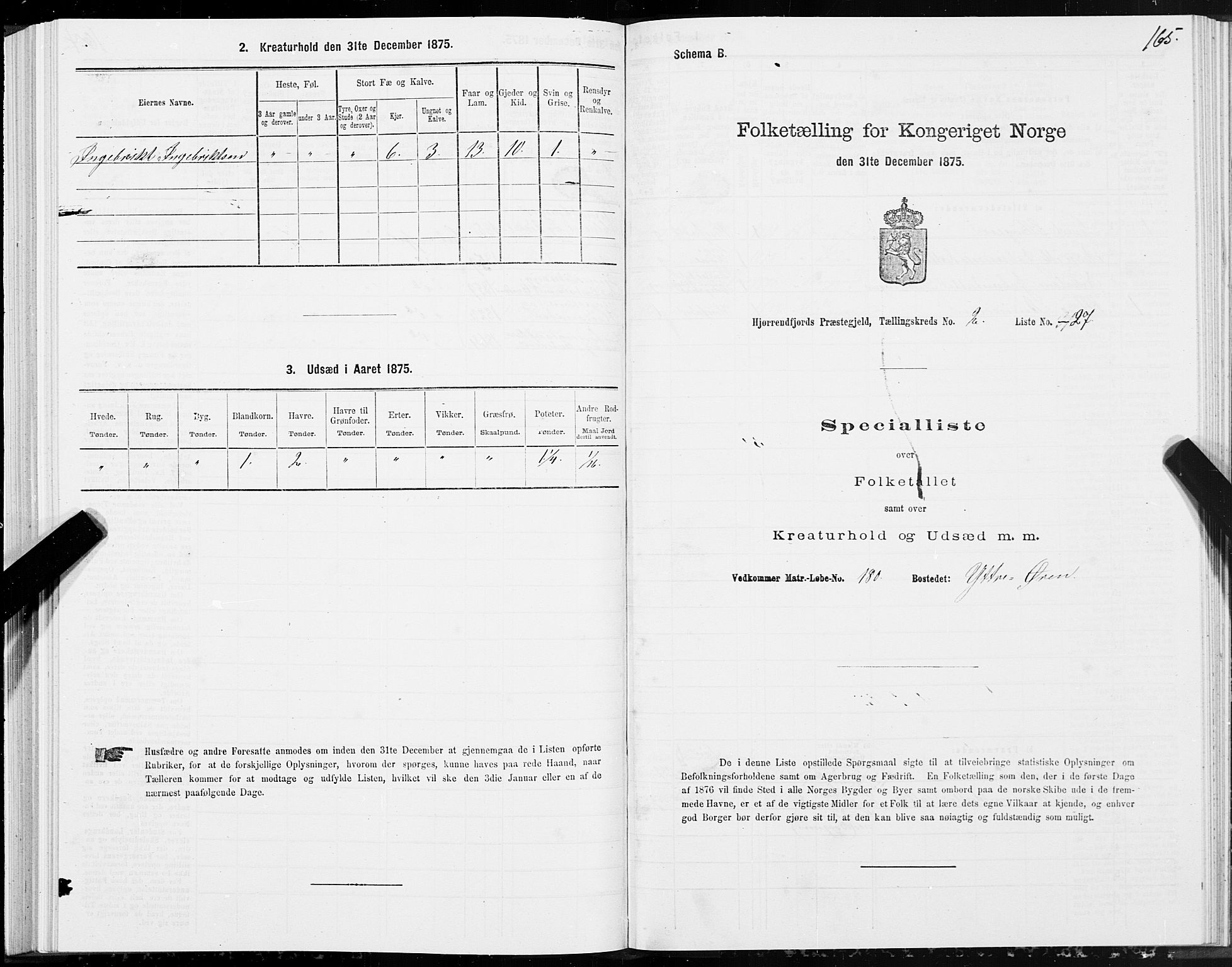 SAT, 1875 census for 1522P Hjørundfjord, 1875, p. 1165