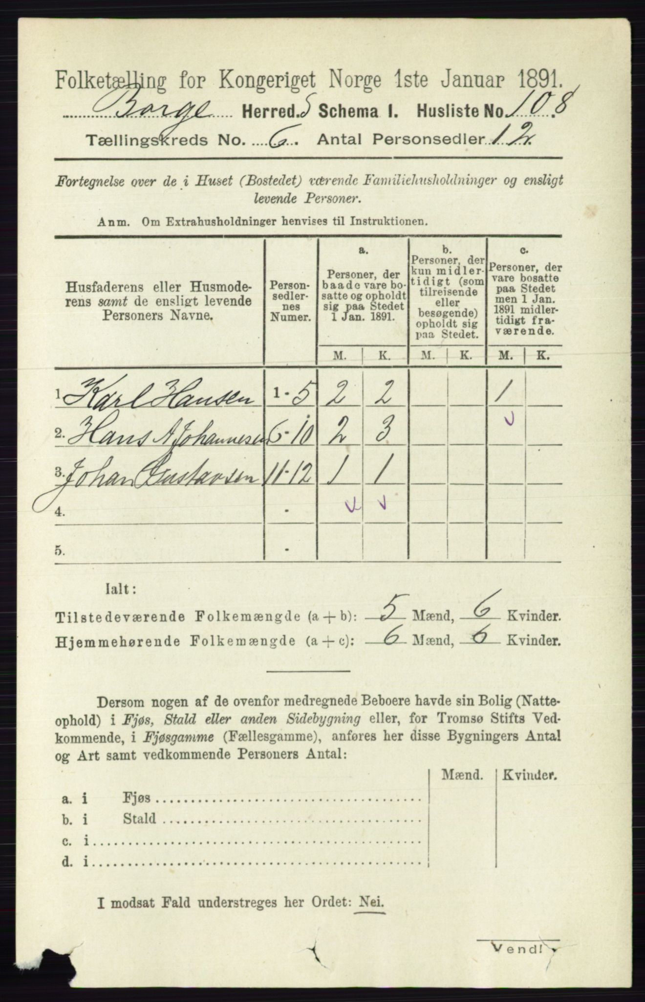 RA, 1891 census for 0113 Borge, 1891, p. 3033