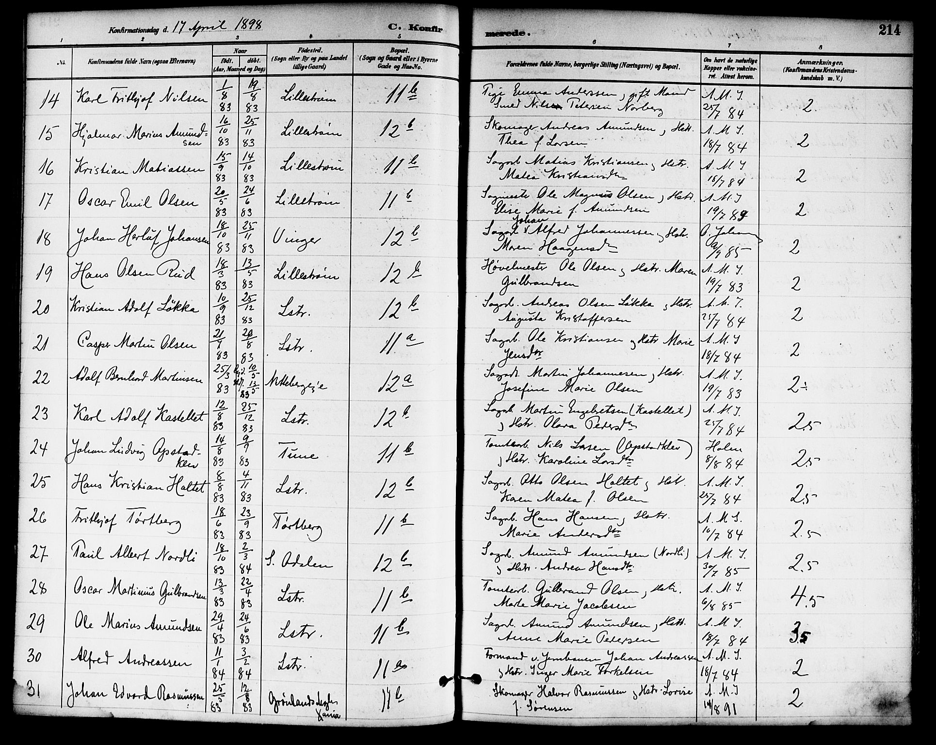 Skedsmo prestekontor Kirkebøker, AV/SAO-A-10033a/F/Fa/L0014: Parish register (official) no. I 14, 1892-1901, p. 214