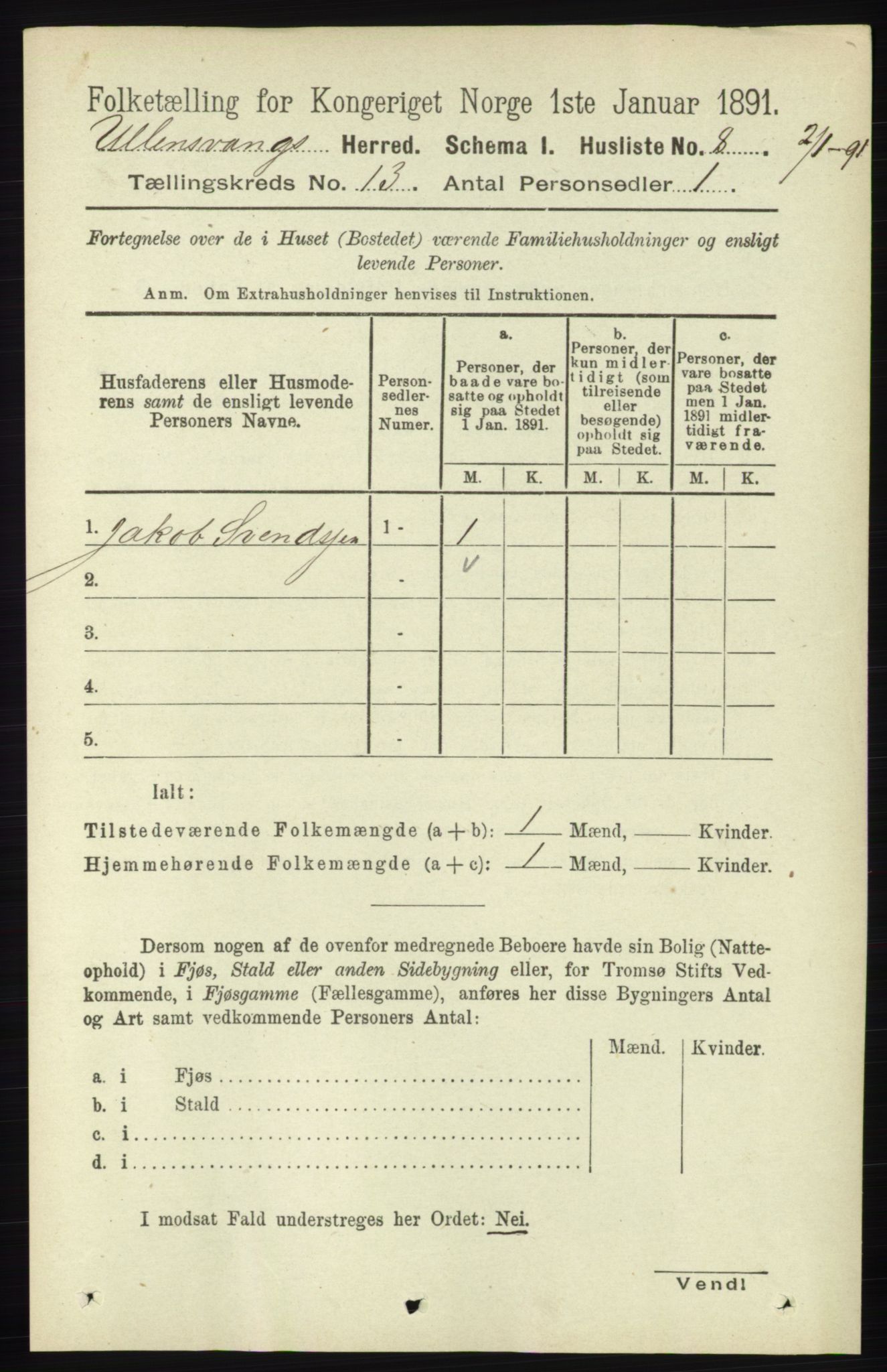 RA, 1891 census for 1230 Ullensvang, 1891, p. 5029