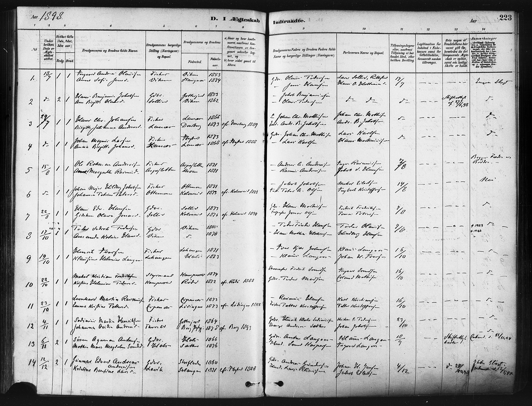 Tranøy sokneprestkontor, AV/SATØ-S-1313/I/Ia/Iaa/L0009kirke: Parish register (official) no. 9, 1878-1904, p. 223