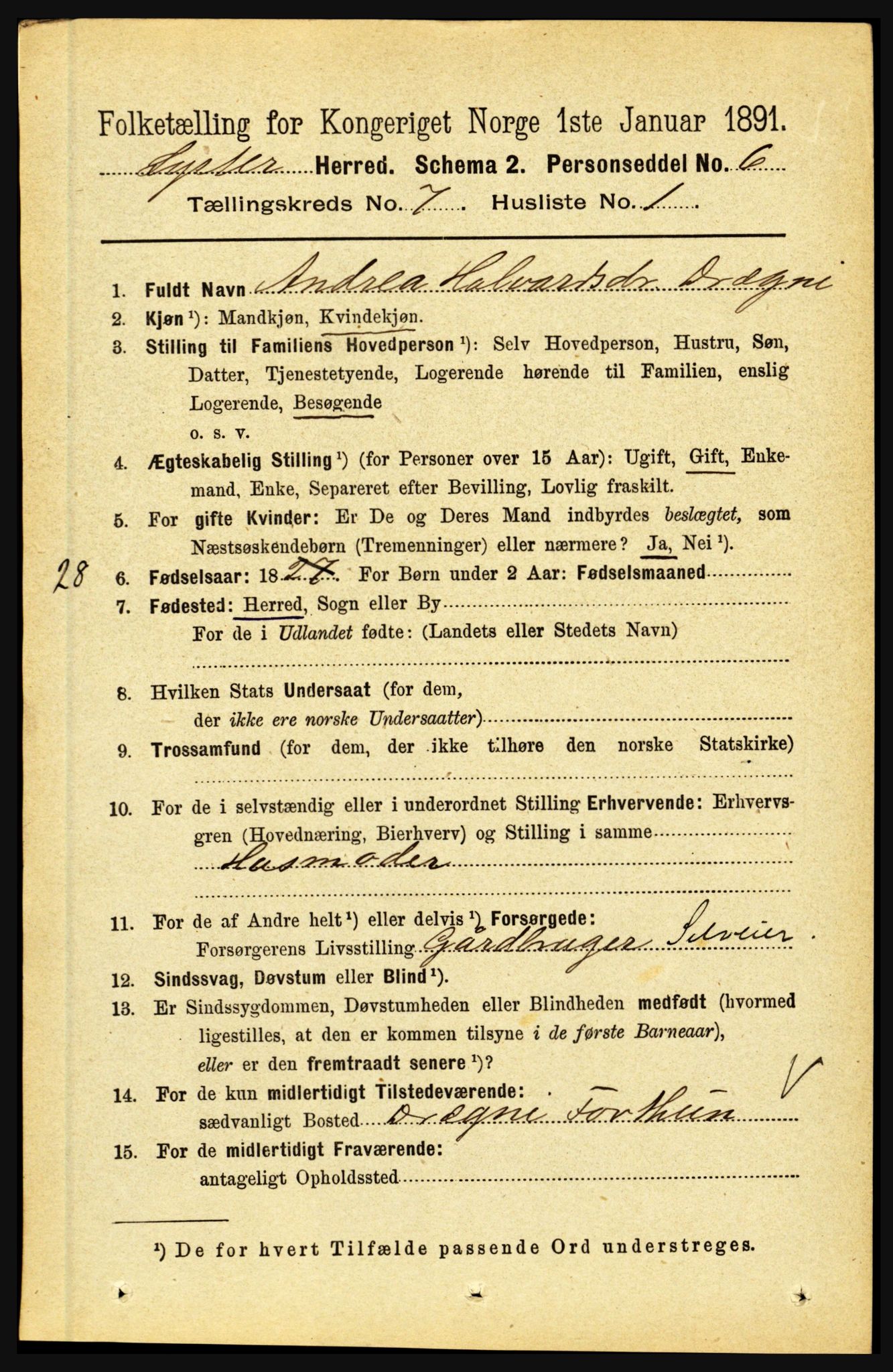 RA, 1891 census for 1426 Luster, 1891, p. 2619