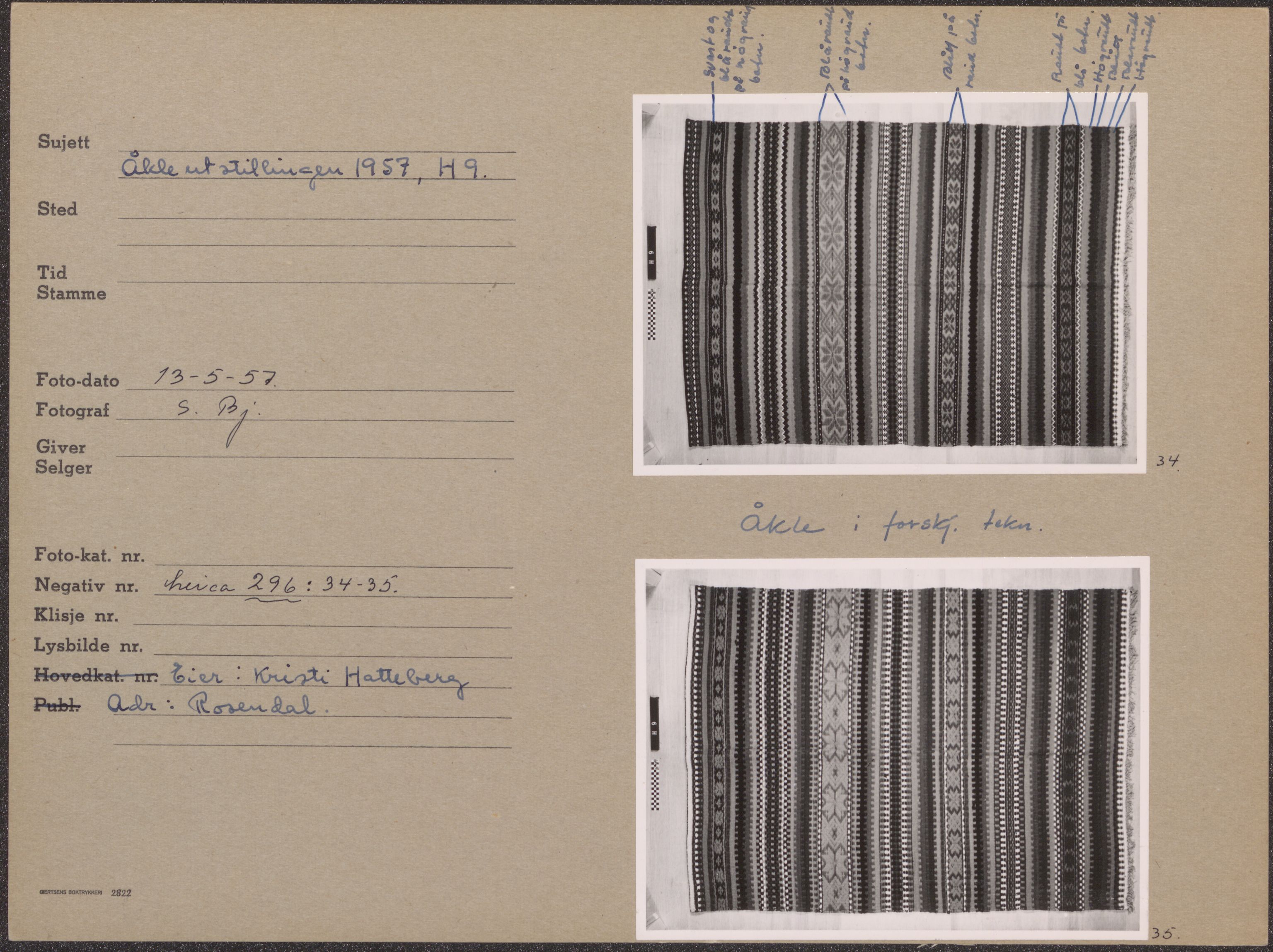 Åkleprosjektet 1957, UMB/A008/F/Fa/L0001/0004: Registreringskort Smettåkle A-H / Smettåkler H, 1957