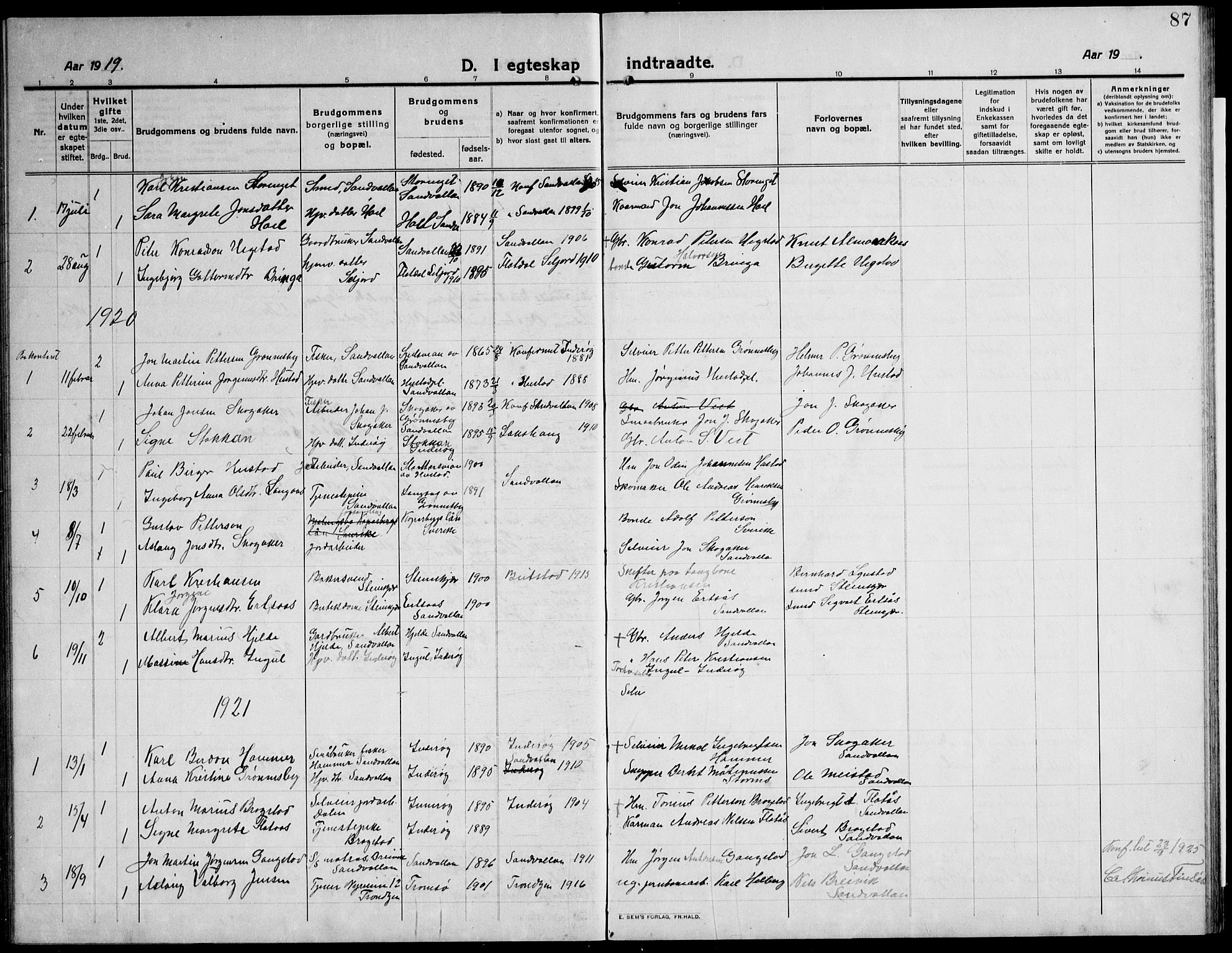 Ministerialprotokoller, klokkerbøker og fødselsregistre - Nord-Trøndelag, SAT/A-1458/732/L0319: Parish register (copy) no. 732C03, 1911-1945, p. 87