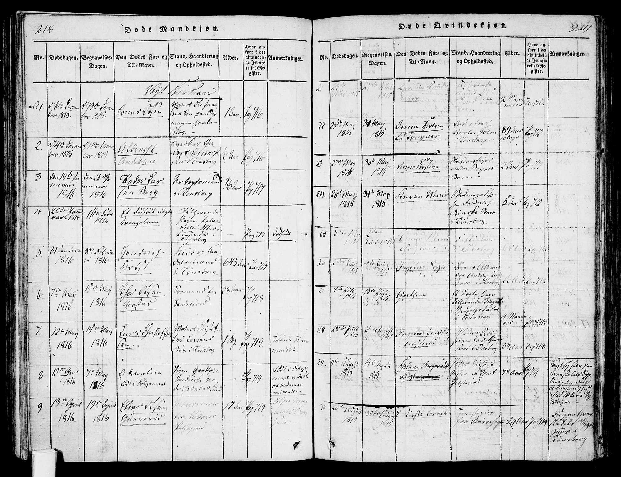 Tønsberg kirkebøker, AV/SAKO-A-330/F/Fa/L0004: Parish register (official) no. I 4, 1813-1826, p. 218-219