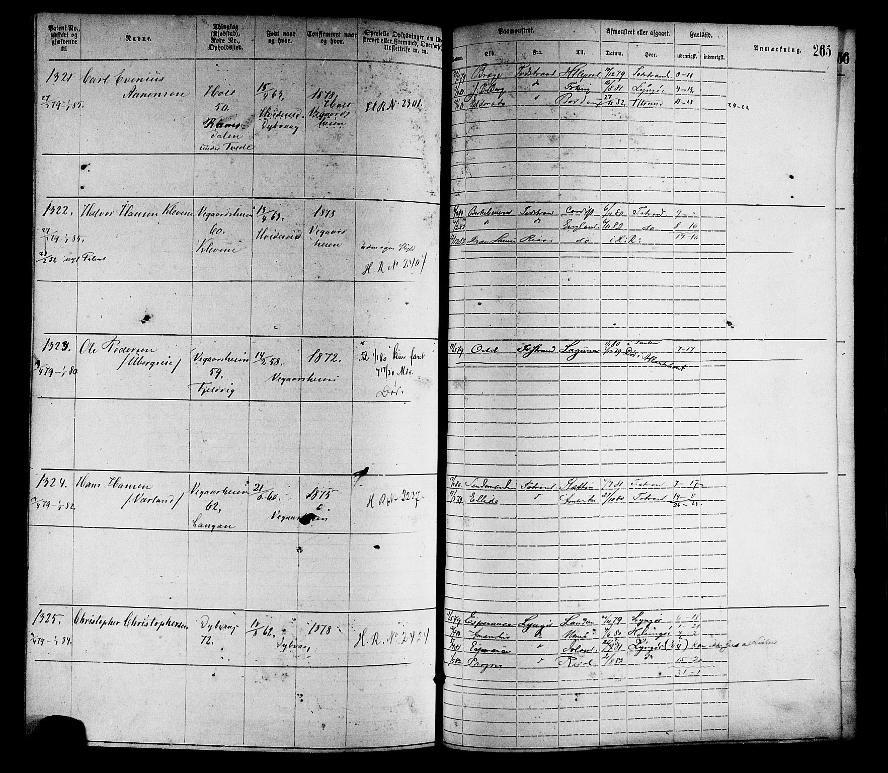 Tvedestrand mønstringskrets, SAK/2031-0011/F/Fa/L0001: Annotasjonsrulle nr 1-1905 med register, R-1, 1866-1886, p. 289