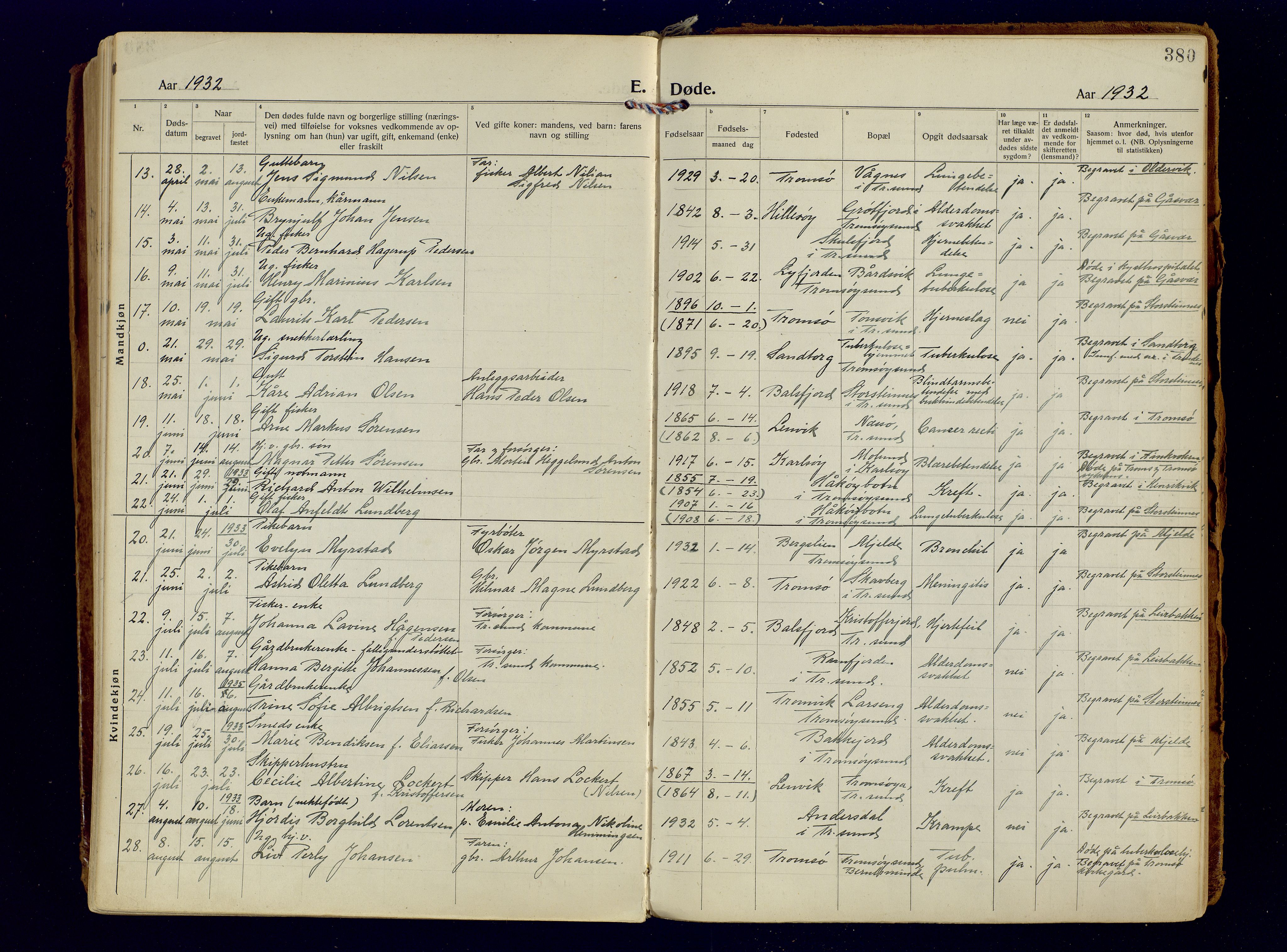 Tromsøysund sokneprestkontor, AV/SATØ-S-1304/G/Ga/L0009kirke: Parish register (official) no. 9, 1922-1934, p. 380