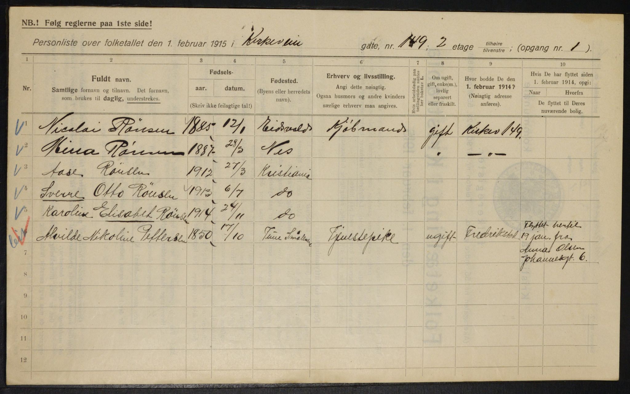 OBA, Municipal Census 1915 for Kristiania, 1915, p. 51004