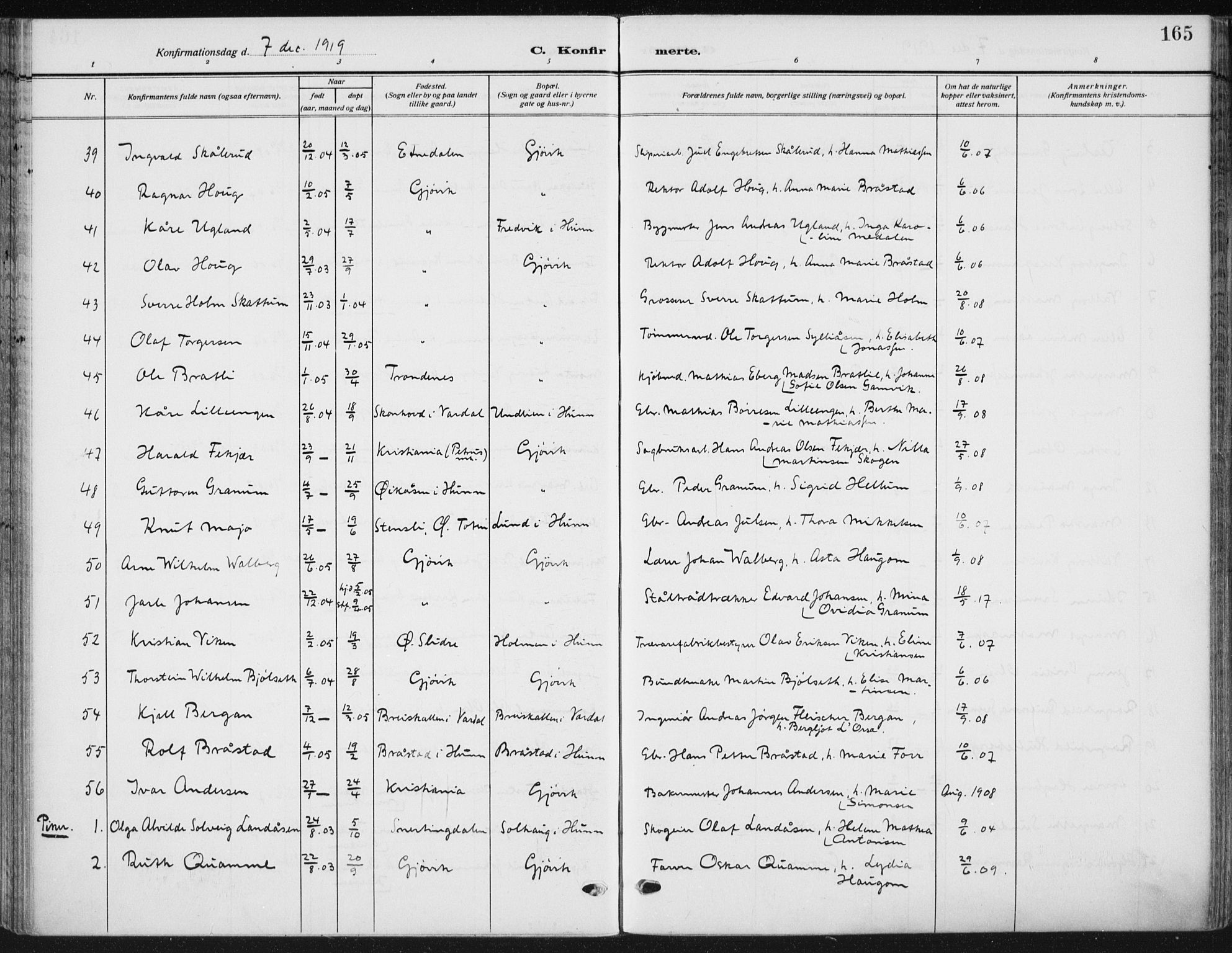 Vardal prestekontor, AV/SAH-PREST-100/H/Ha/Haa/L0014: Parish register (official) no. 14, 1912-1922, p. 165