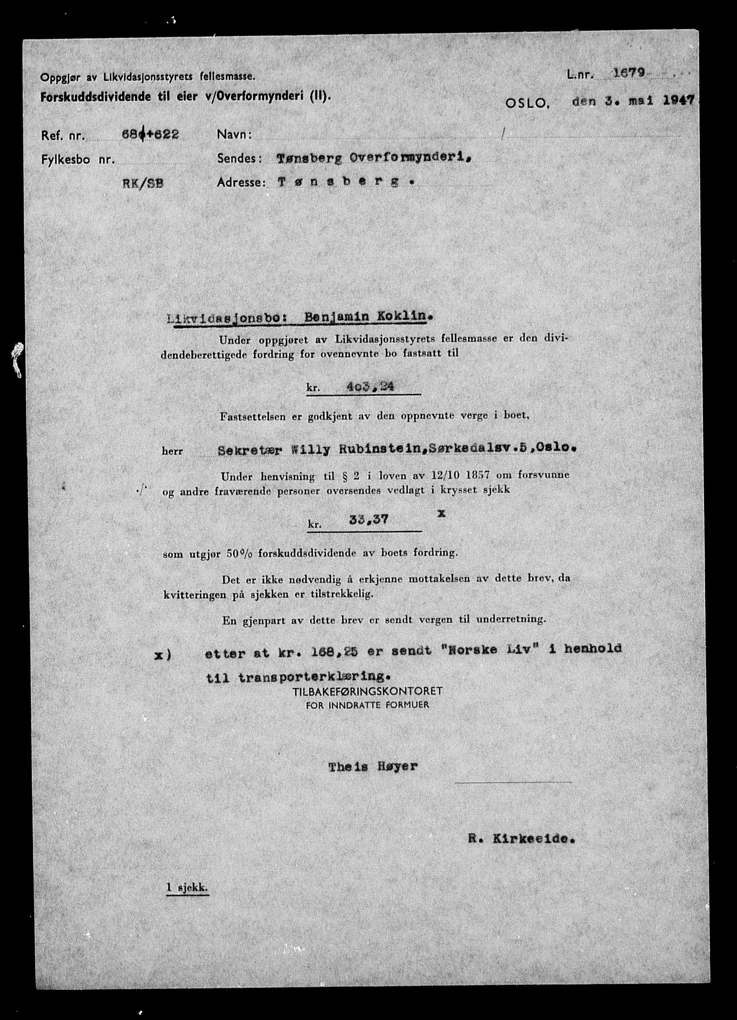 Justisdepartementet, Tilbakeføringskontoret for inndratte formuer, AV/RA-S-1564/H/Hc/Hcd/L1002: --, 1945-1947, p. 8