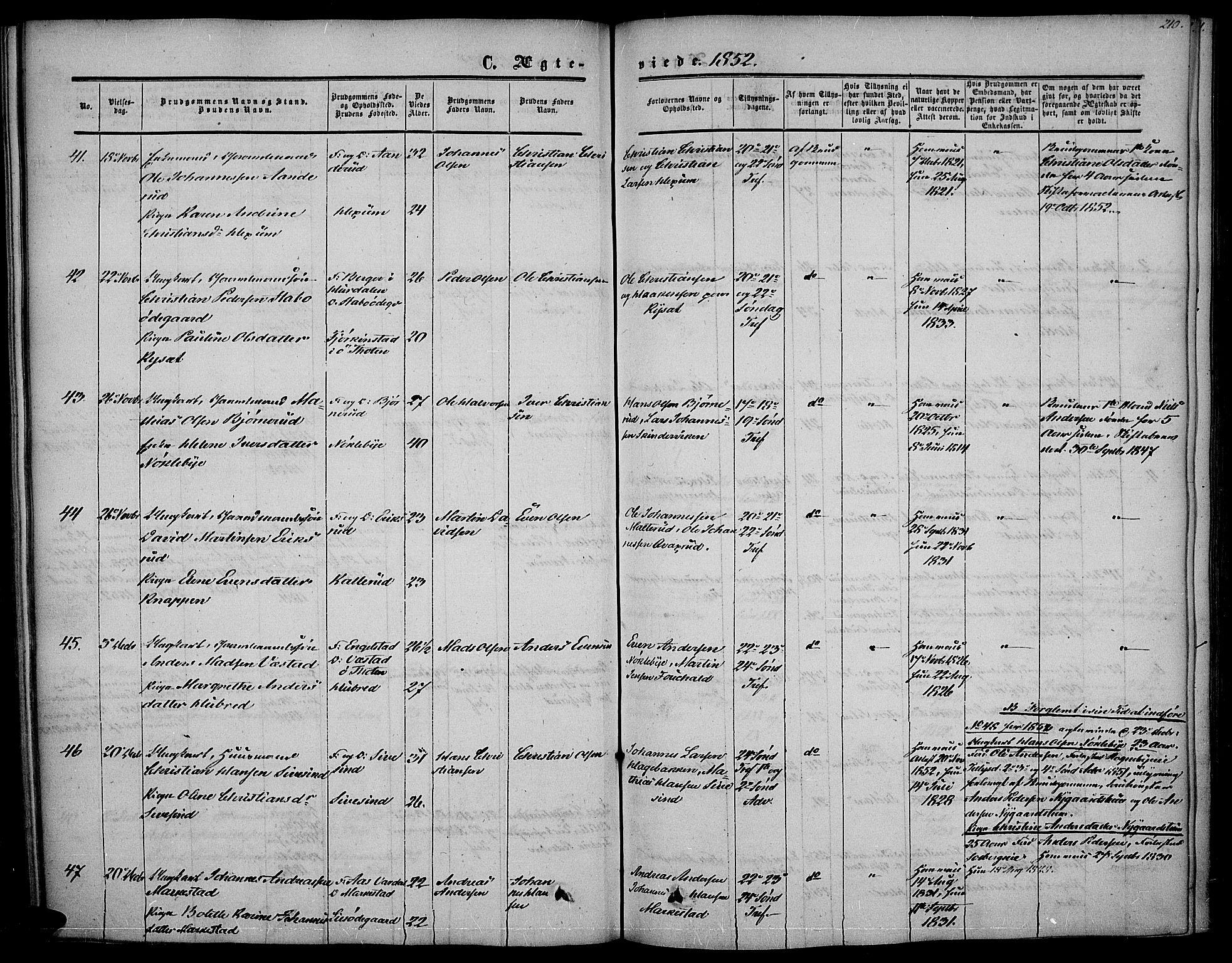 Vestre Toten prestekontor, SAH/PREST-108/H/Ha/Haa/L0005: Parish register (official) no. 5, 1850-1855, p. 210