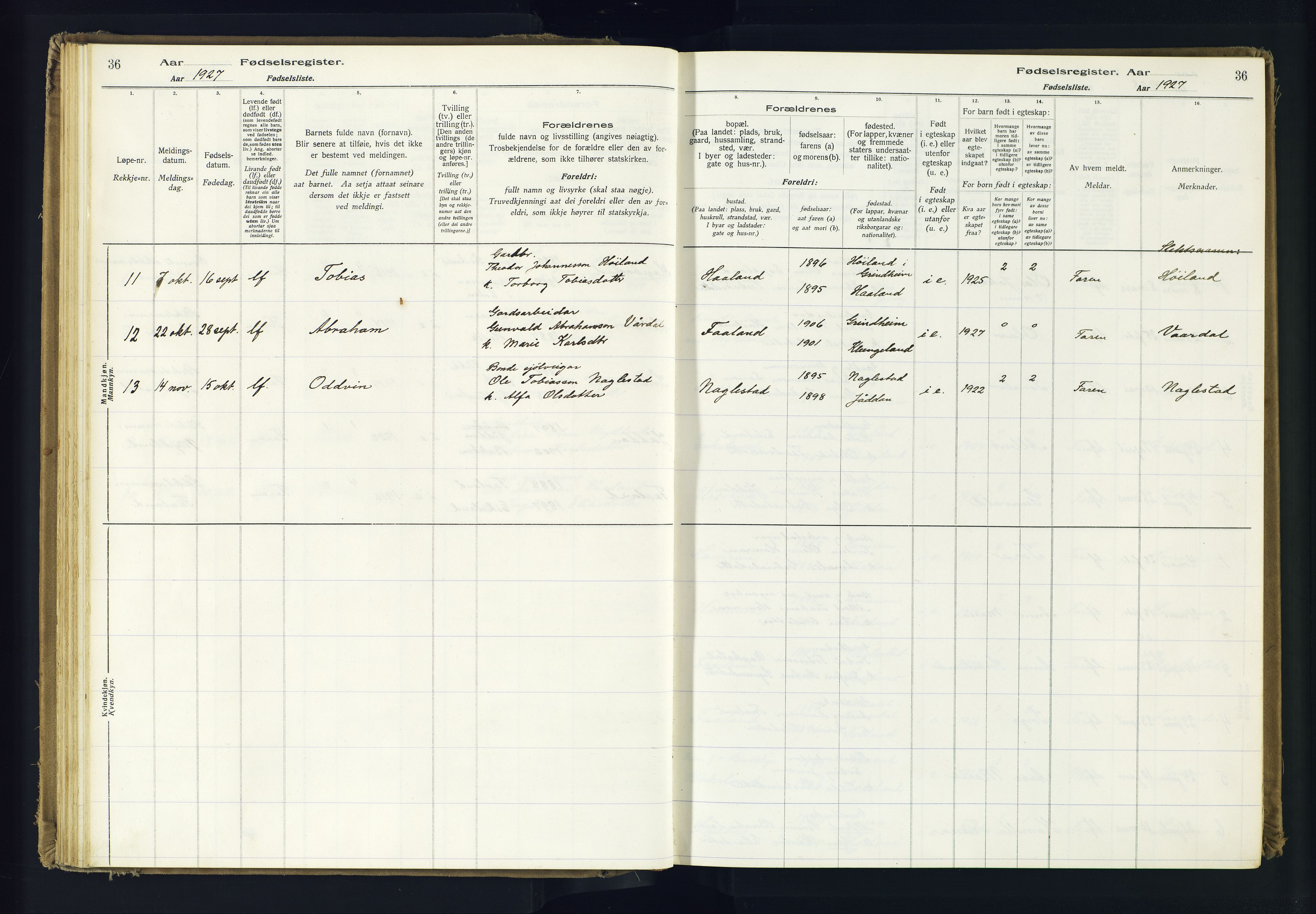 Hægebostad sokneprestkontor, SAK/1111-0024/J/Ja/L0001: Birth register no. II.6.7, 1916-1982, p. 36