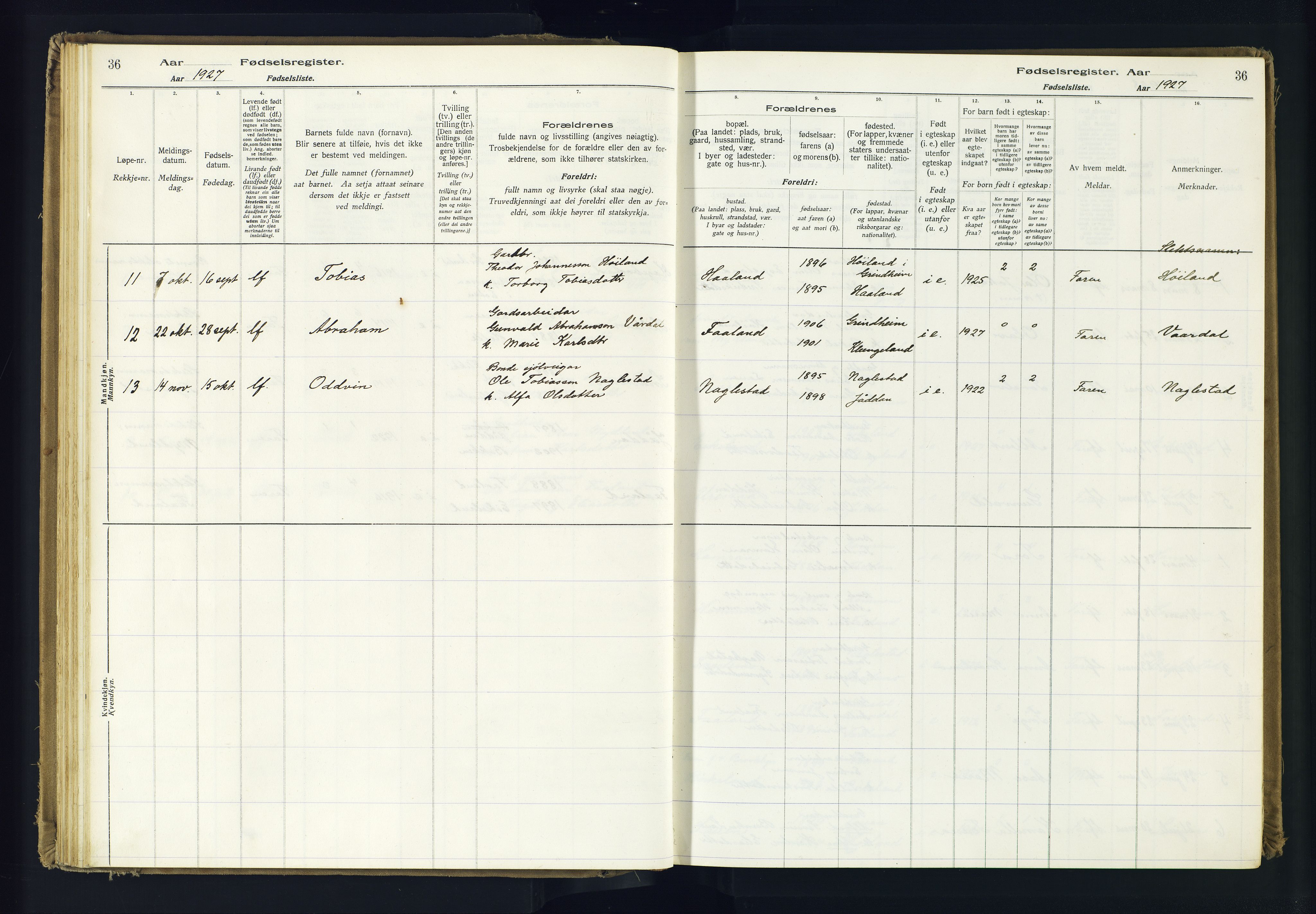 Hægebostad sokneprestkontor, AV/SAK-1111-0024/J/Ja/L0001: Birth register no. II.6.7, 1916-1982, p. 36