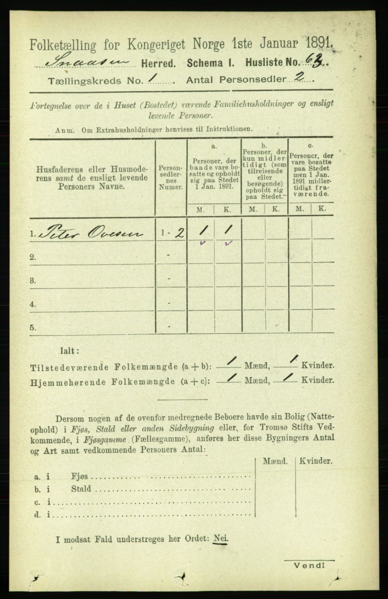 RA, 1891 census for 1736 Snåsa, 1891, p. 87