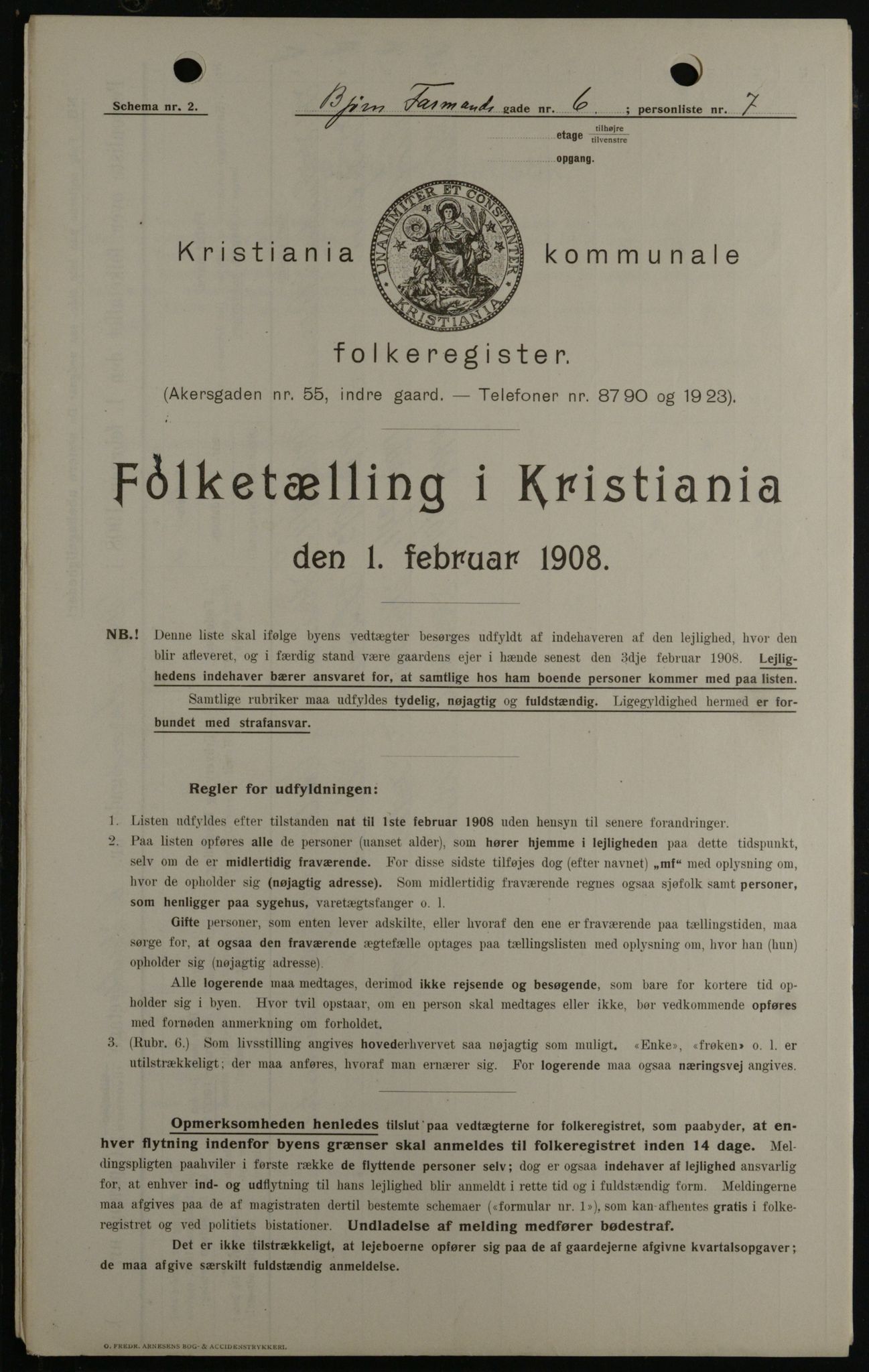 OBA, Municipal Census 1908 for Kristiania, 1908, p. 6468