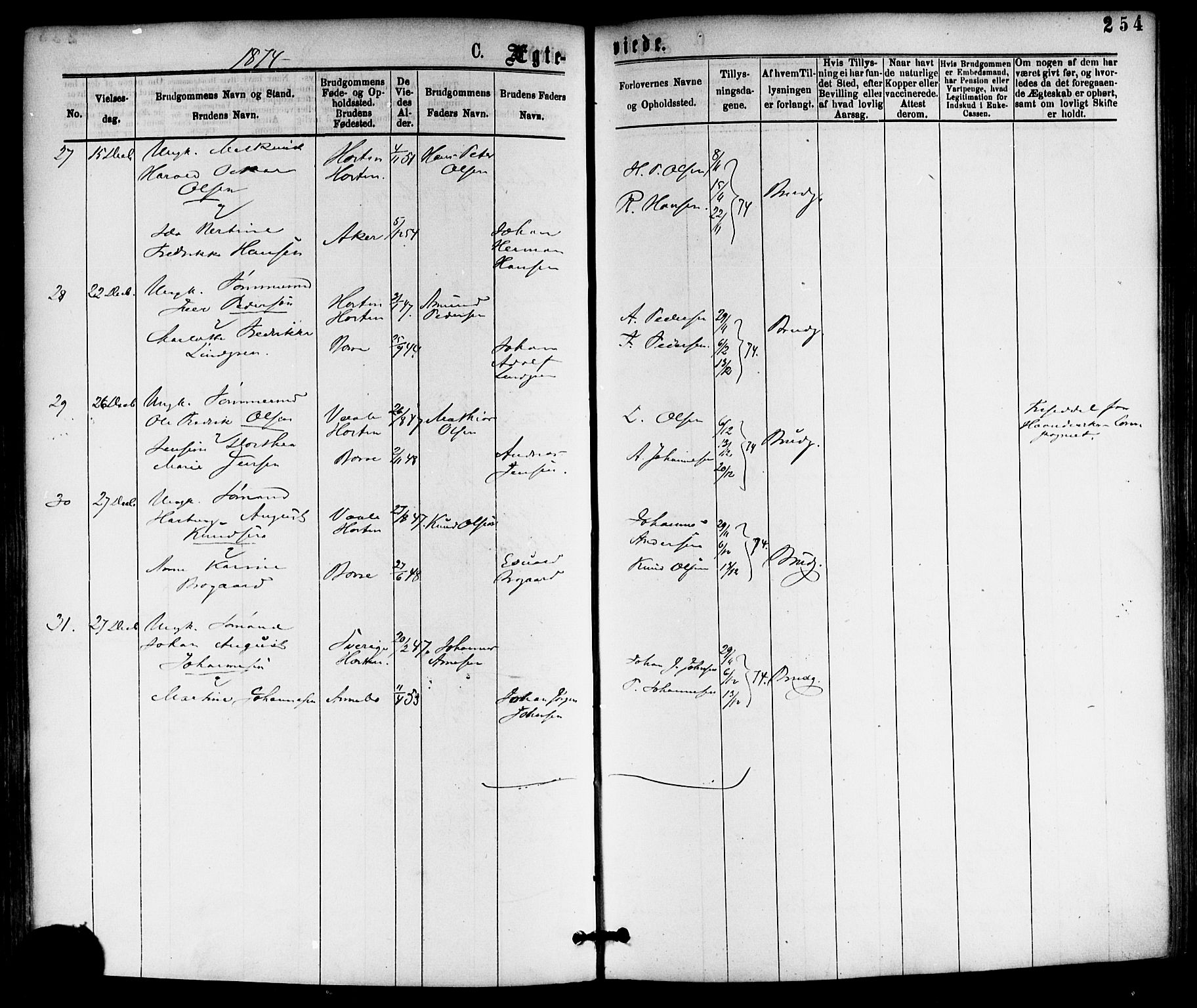 Horten kirkebøker, AV/SAKO-A-348/F/Fa/L0002: Parish register (official) no. 2, 1872-1877, p. 254