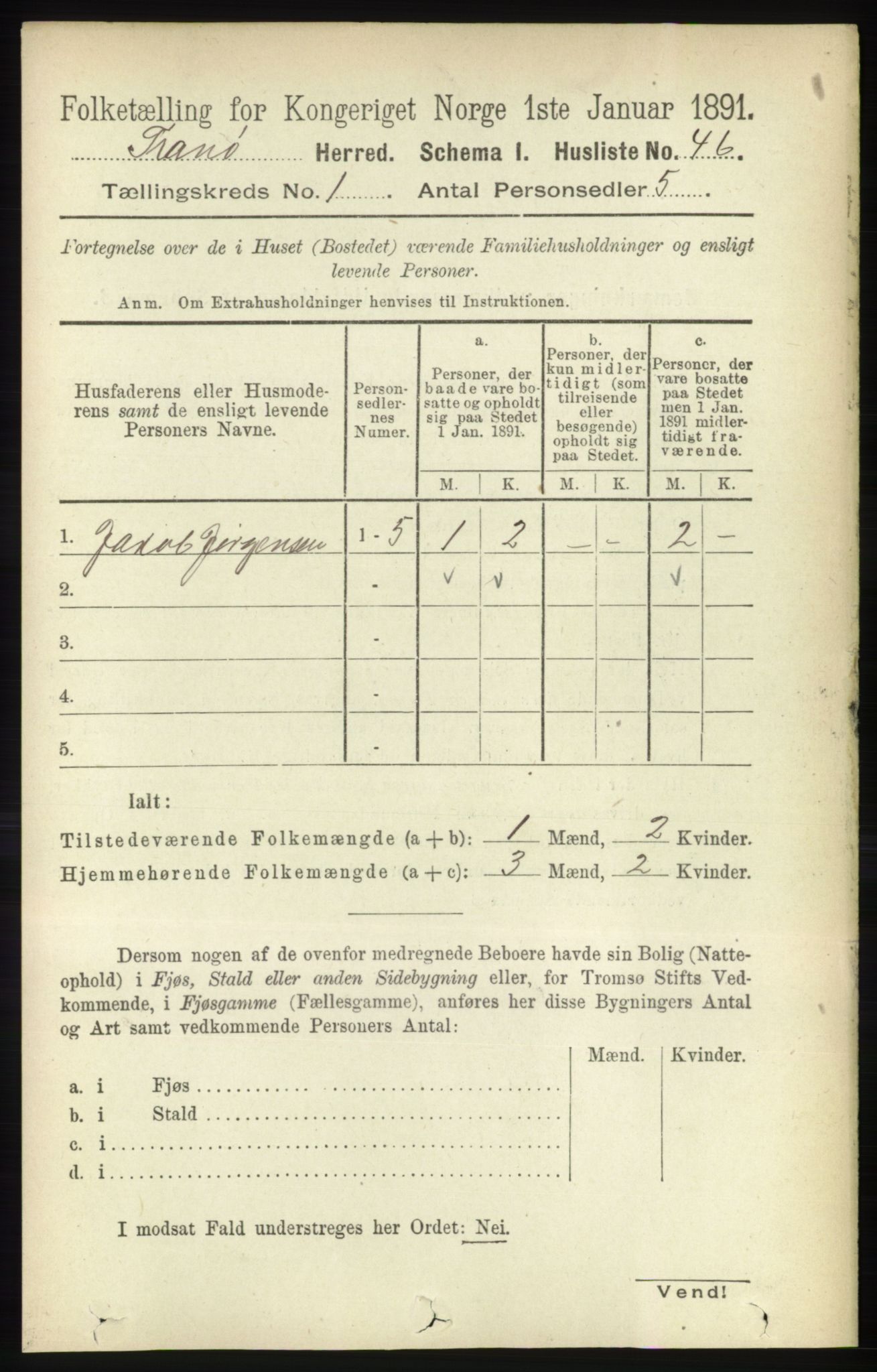 RA, 1891 census for 1927 Tranøy, 1891, p. 61