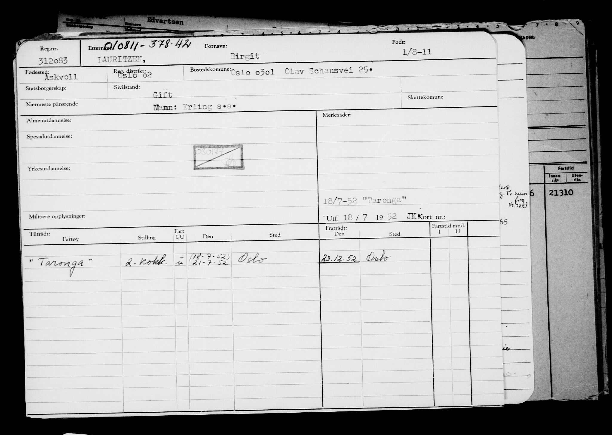 Direktoratet for sjømenn, AV/RA-S-3545/G/Gb/L0099: Hovedkort, 1911, p. 23