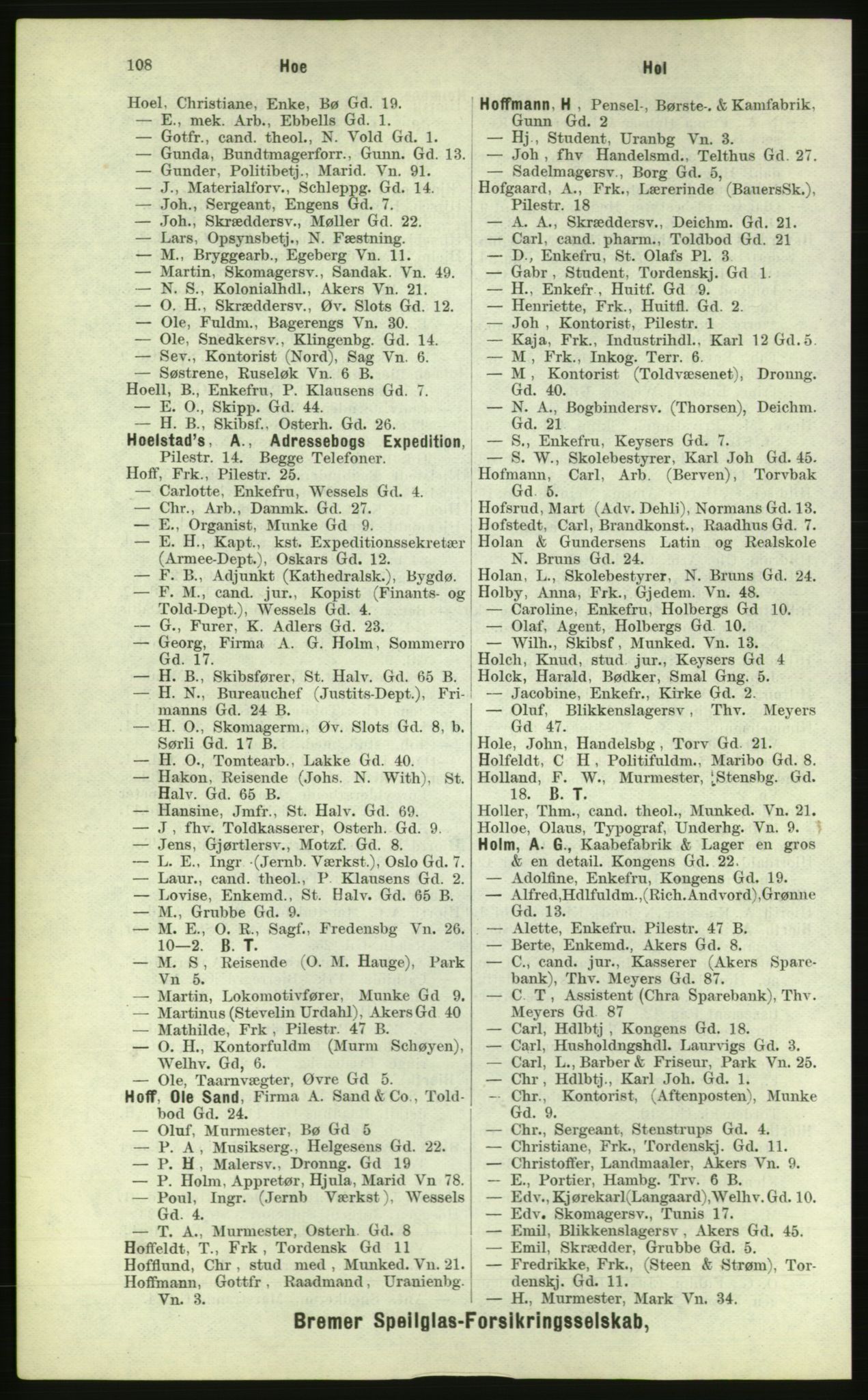 Kristiania/Oslo adressebok, PUBL/-, 1884, p. 108