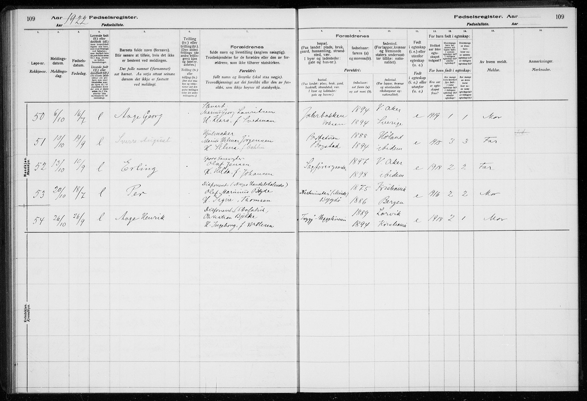 Ullern prestekontor Kirkebøker, AV/SAO-A-10740/J/L0001: Birth register no. 1, 1916-1928, p. 109