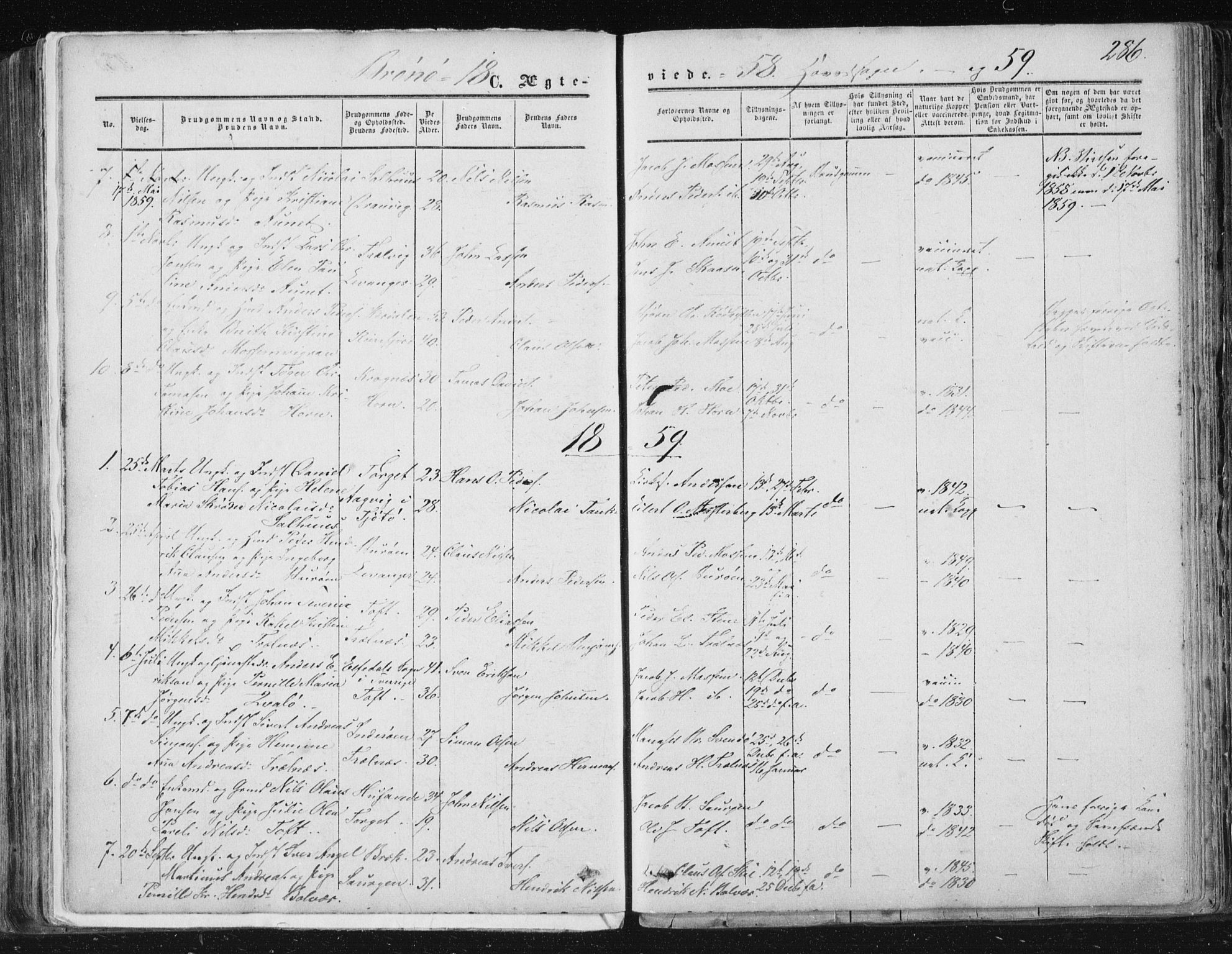 Ministerialprotokoller, klokkerbøker og fødselsregistre - Nordland, SAT/A-1459/813/L0198: Parish register (official) no. 813A08, 1834-1874, p. 286