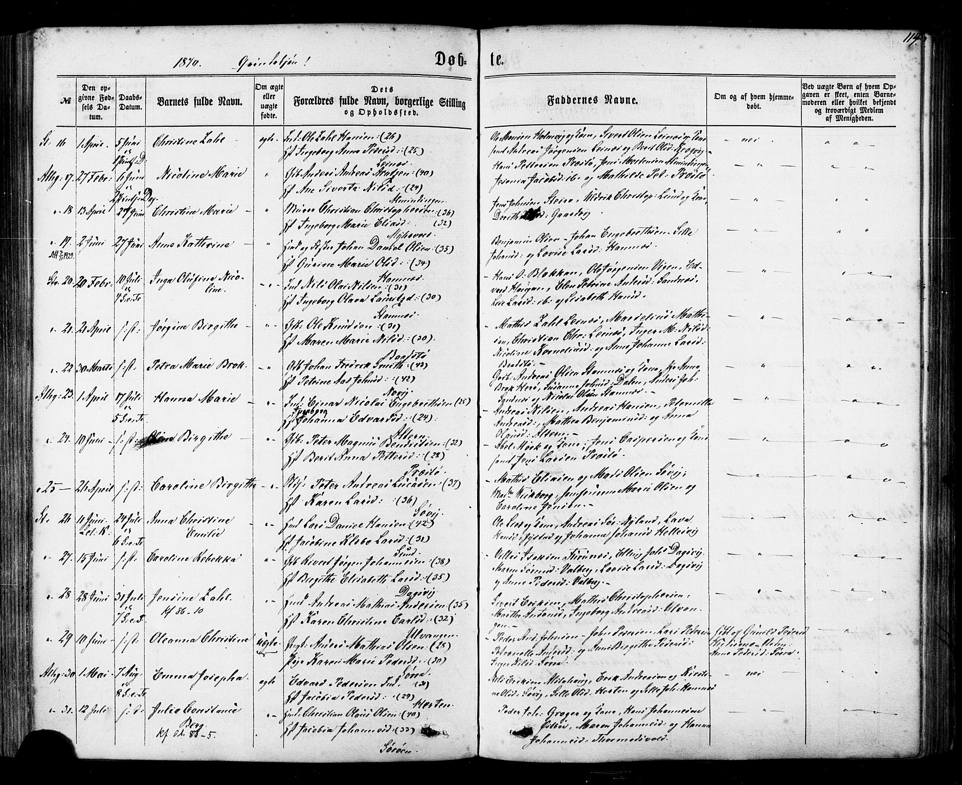 Ministerialprotokoller, klokkerbøker og fødselsregistre - Nordland, SAT/A-1459/830/L0449: Parish register (official) no. 830A13, 1866-1886, p. 114