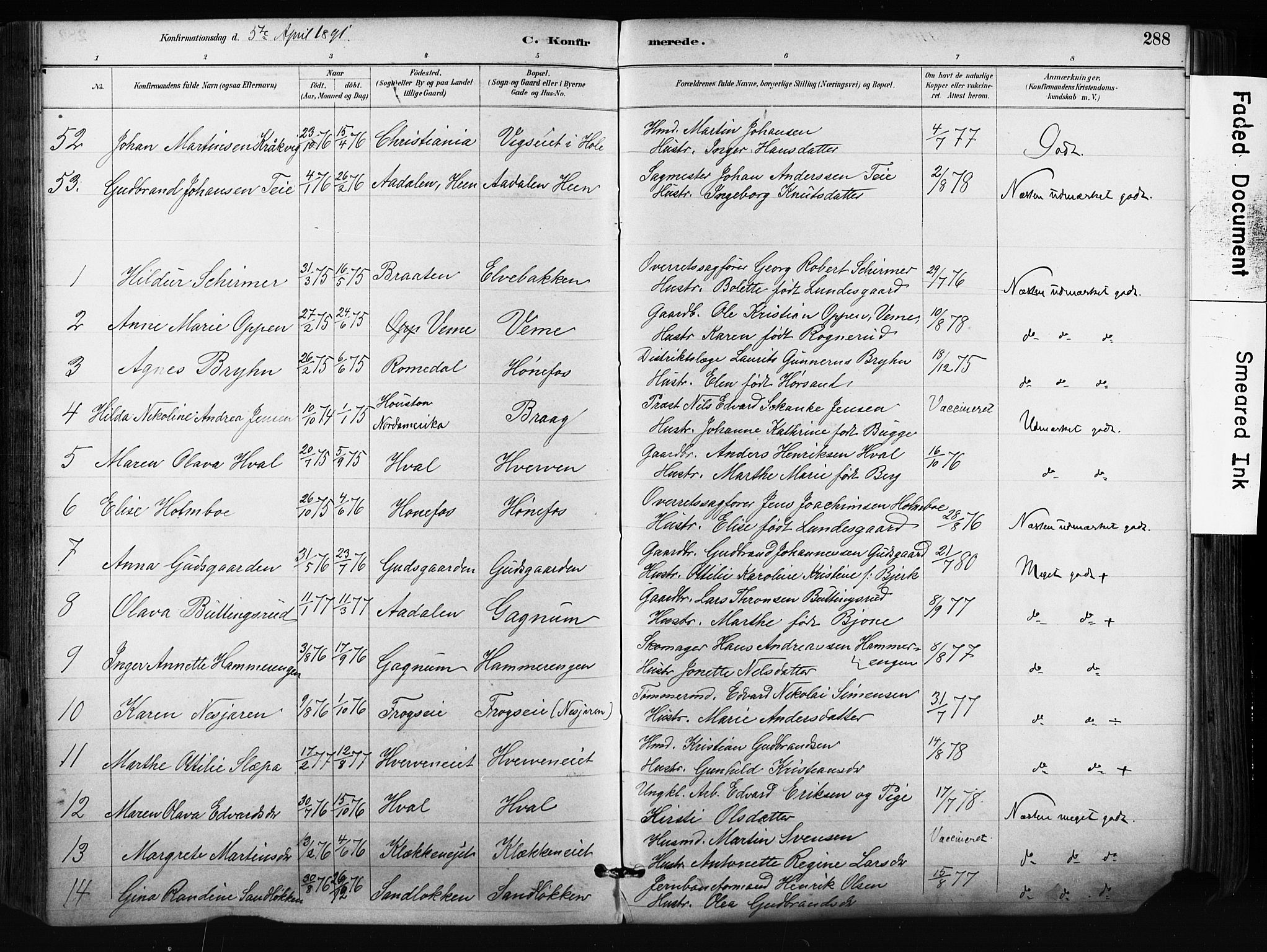 Norderhov kirkebøker, SAKO/A-237/F/Fa/L0016: Parish register (official) no. 16, 1885-1902, p. 288