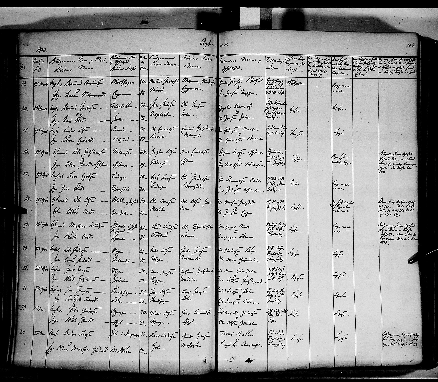 Elverum prestekontor, SAH/PREST-044/H/Ha/Haa/L0009: Parish register (official) no. 9, 1843-1856, p. 154