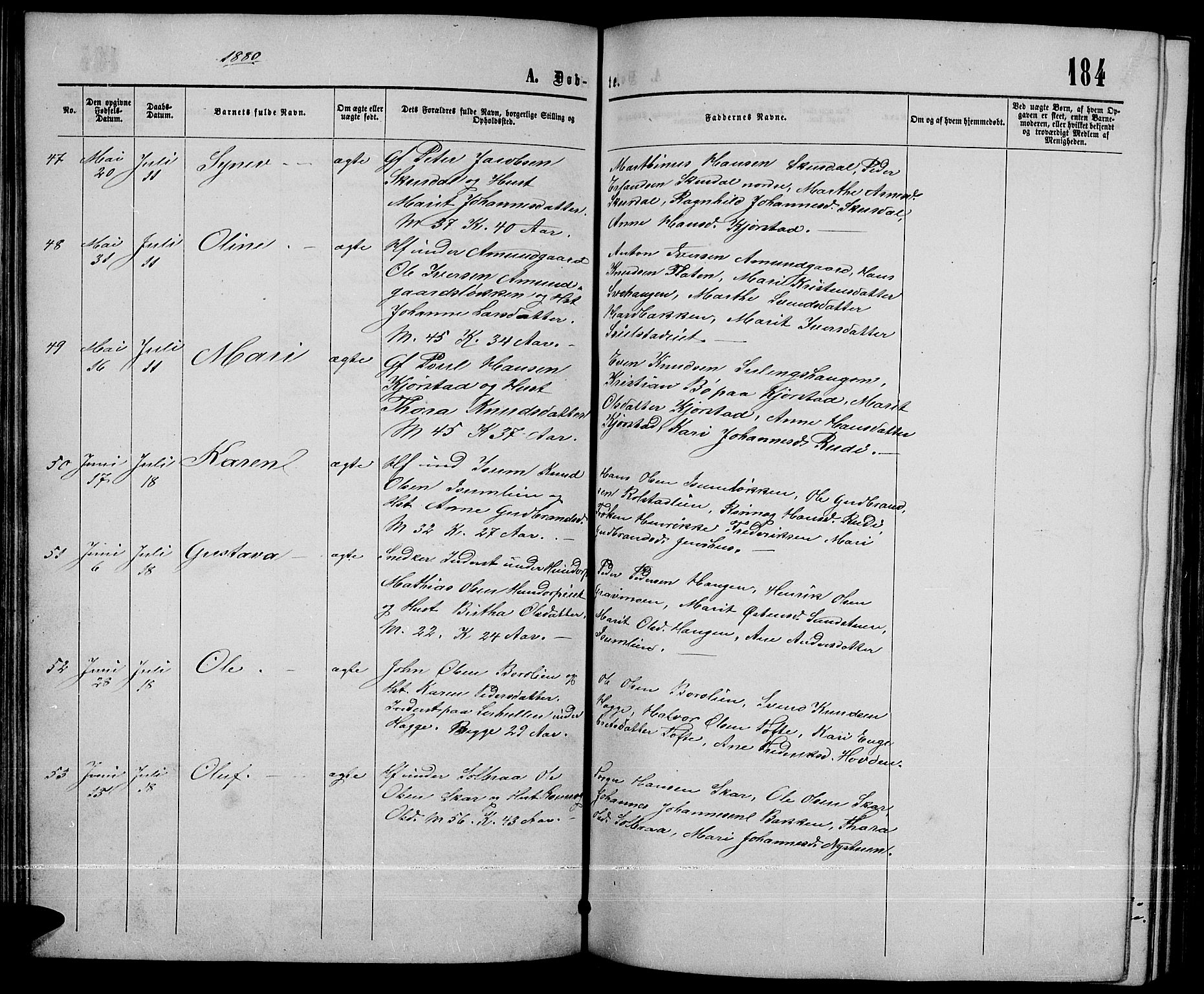 Sør-Fron prestekontor, AV/SAH-PREST-010/H/Ha/Hab/L0002: Parish register (copy) no. 2, 1864-1883, p. 184