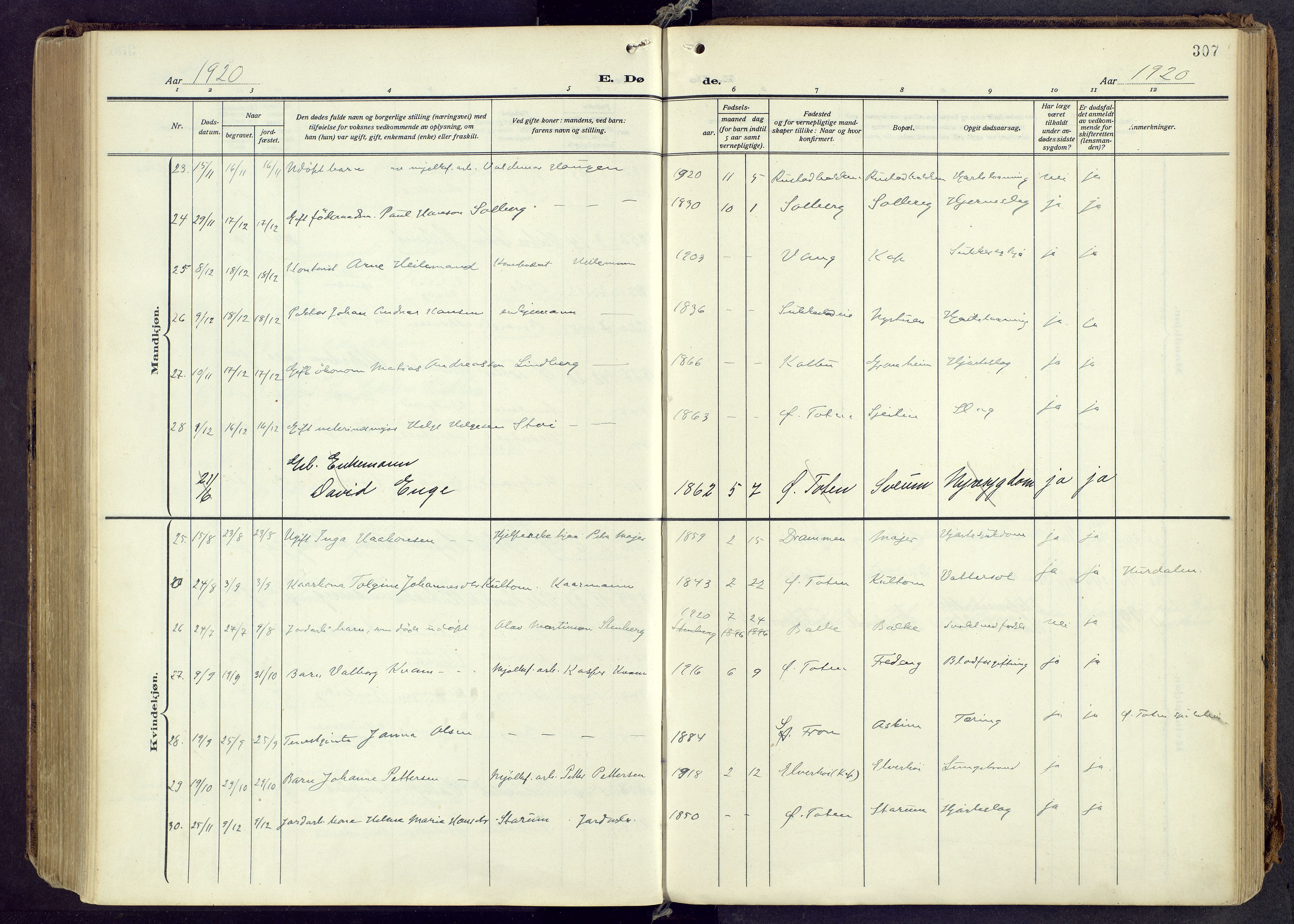 Østre Toten prestekontor, AV/SAH-PREST-104/H/Ha/Haa/L0010: Parish register (official) no. 10, 1910-1920, p. 307