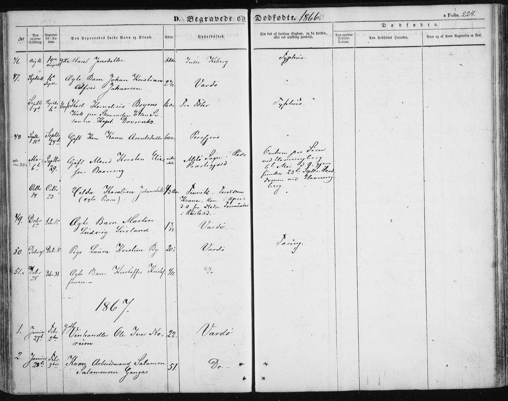 Vardø sokneprestkontor, SATØ/S-1332/H/Ha/L0004kirke: Parish register (official) no. 4, 1862-1871, p. 224