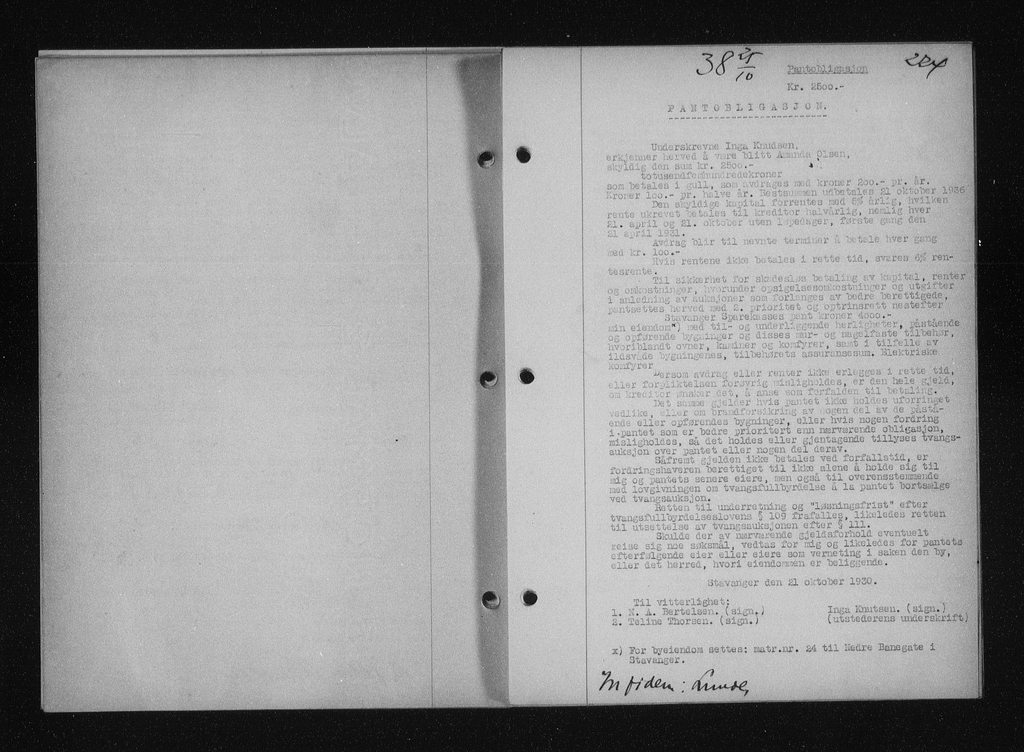 Stavanger byfogd, AV/SAST-A-101408/001/4/41/410/410BB/L0058: Mortgage book no. 48, 1930-1931, Deed date: 25.10.1930