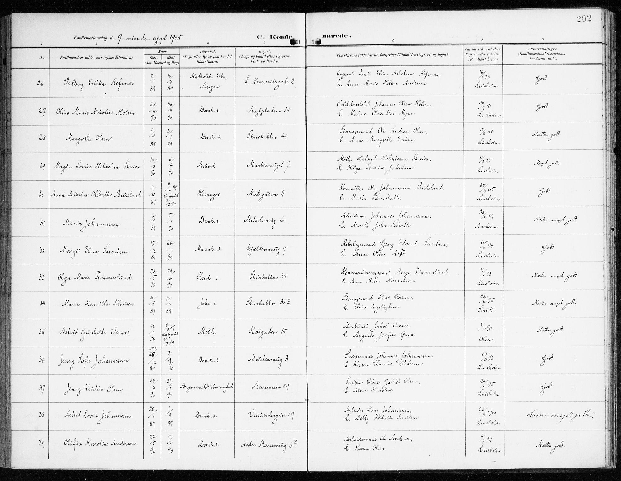 Domkirken sokneprestembete, AV/SAB-A-74801/H/Haa/L0031: Parish register (official) no. C 6, 1898-1915, p. 202