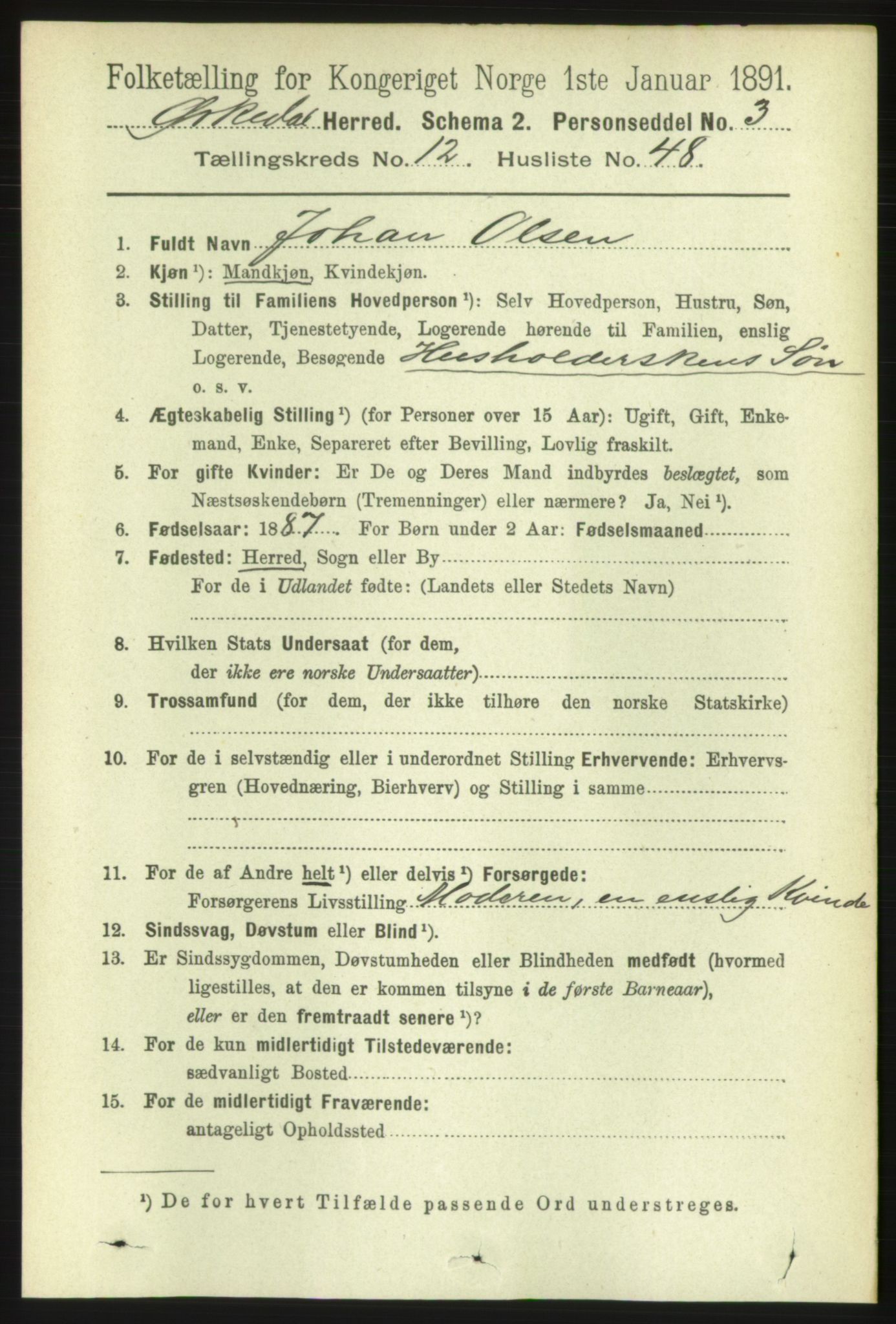 RA, 1891 census for 1638 Orkdal, 1891, p. 5855