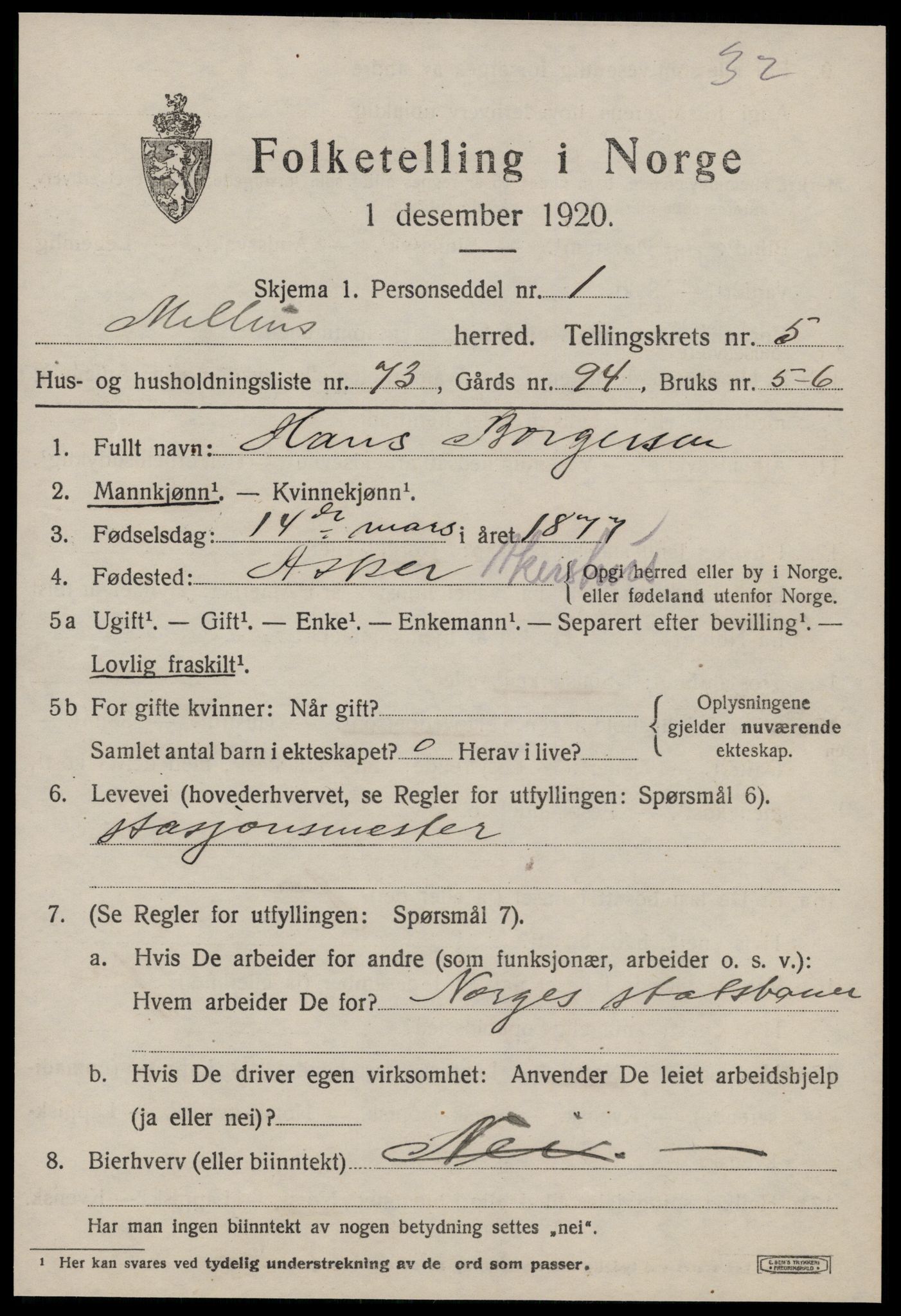 SAT, 1920 census for Melhus, 1920, p. 5995