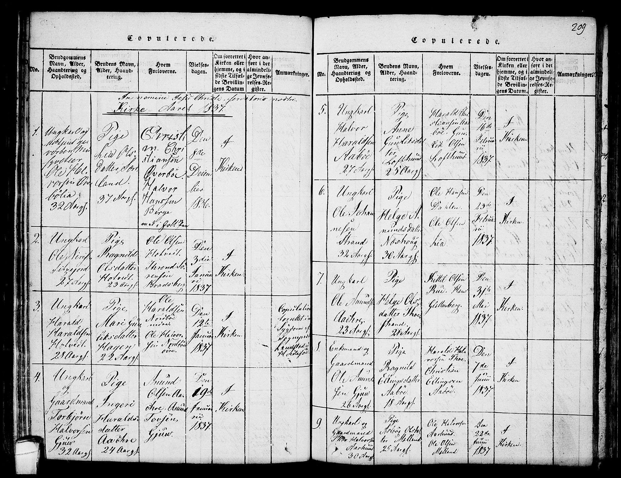 Hjartdal kirkebøker, SAKO/A-270/F/Fa/L0007: Parish register (official) no. I 7, 1815-1843, p. 209