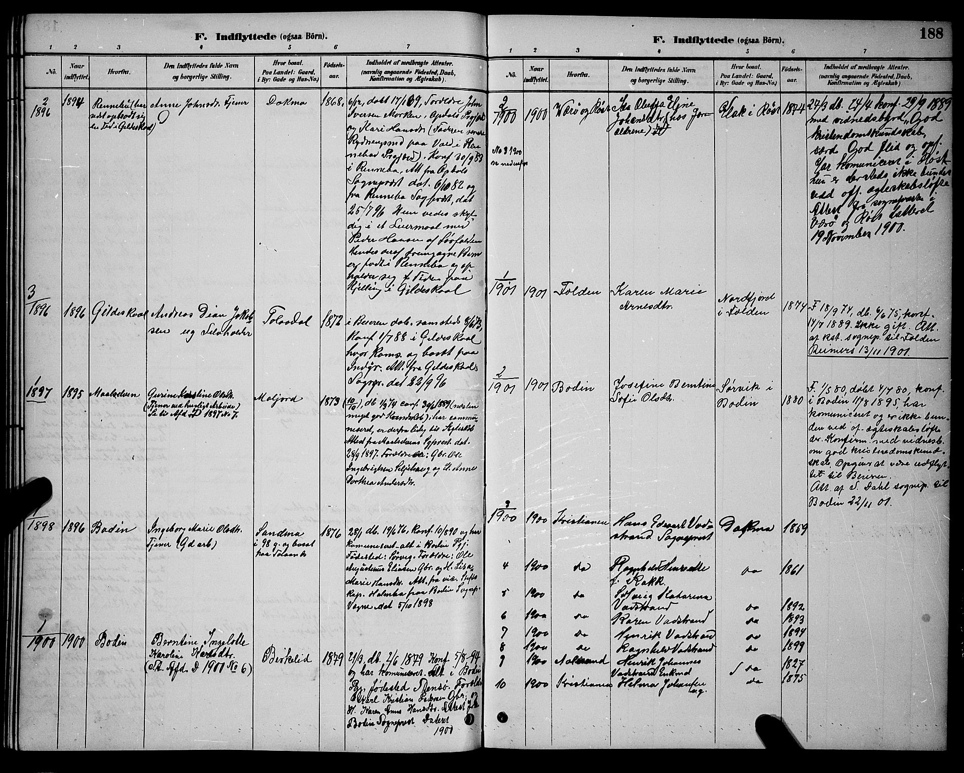 Ministerialprotokoller, klokkerbøker og fødselsregistre - Nordland, AV/SAT-A-1459/846/L0654: Parish register (copy) no. 846C04, 1887-1901, p. 188