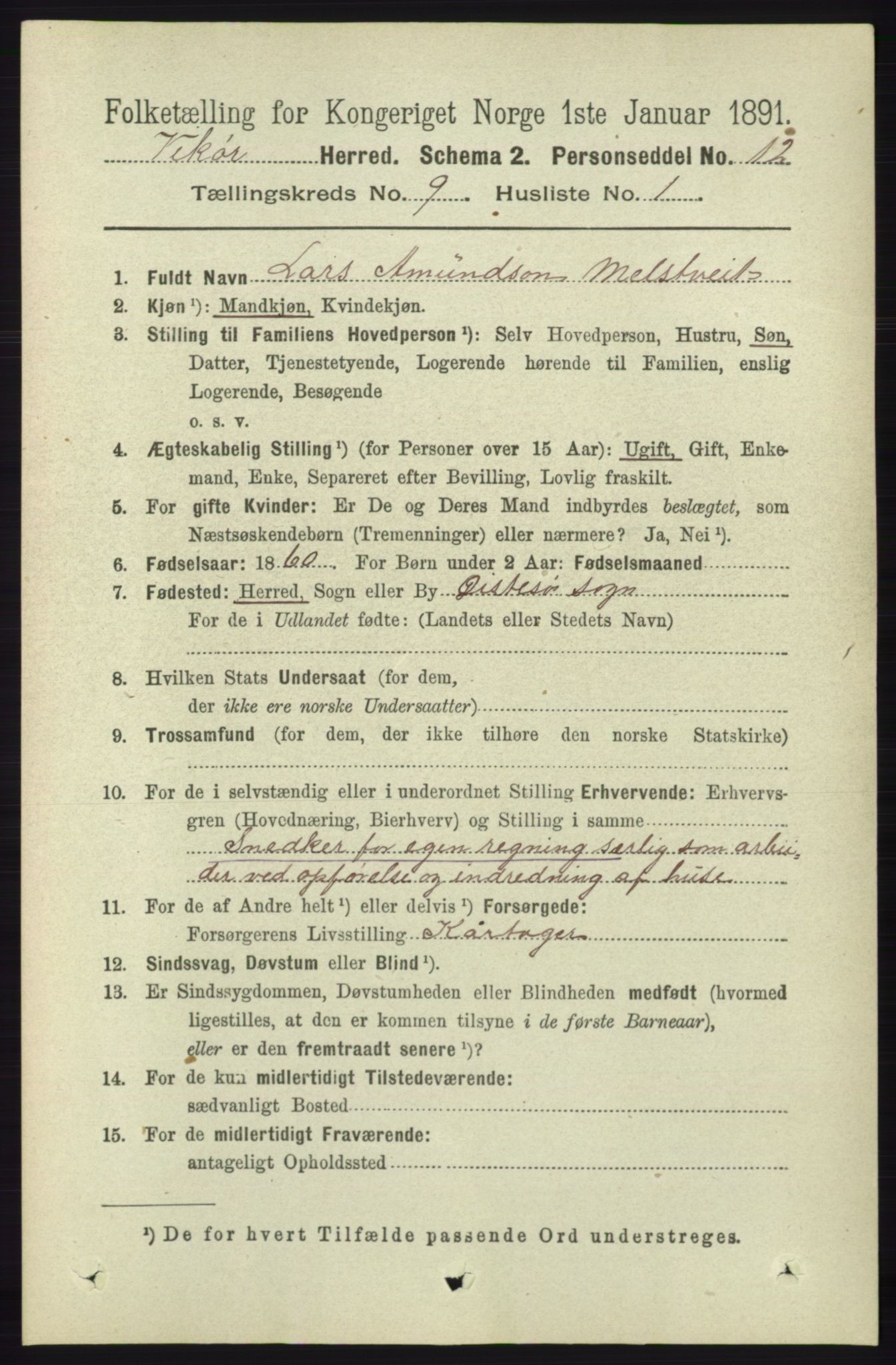 RA, 1891 census for 1238 Vikør, 1891, p. 2670