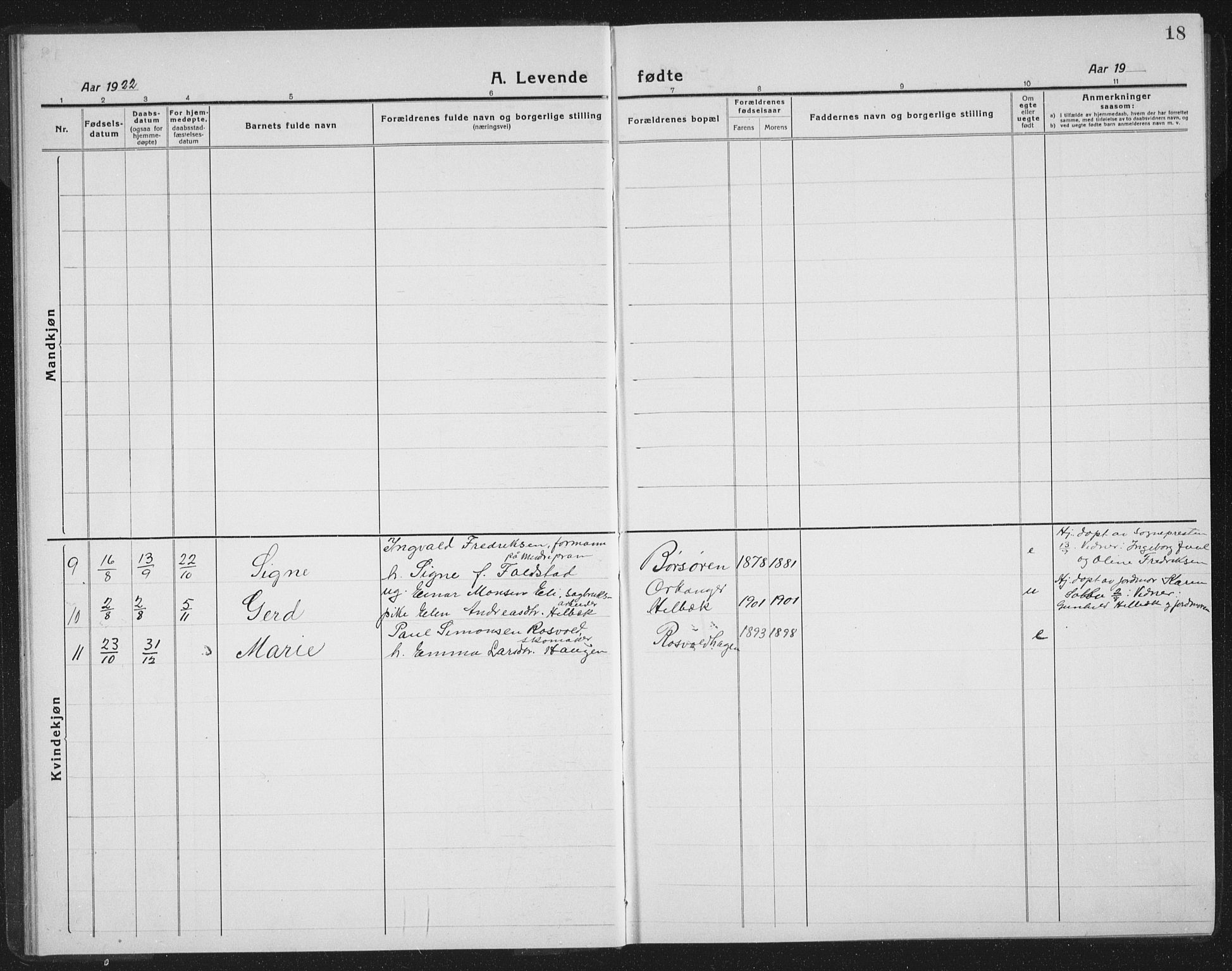 Ministerialprotokoller, klokkerbøker og fødselsregistre - Sør-Trøndelag, SAT/A-1456/665/L0778: Parish register (copy) no. 665C03, 1916-1938, p. 18