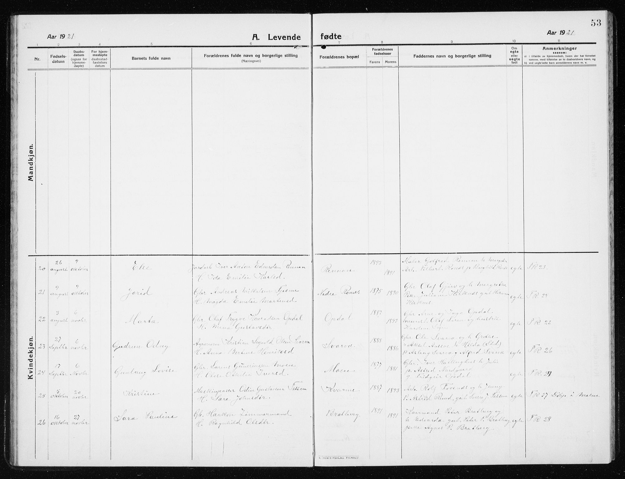 Ministerialprotokoller, klokkerbøker og fødselsregistre - Nord-Trøndelag, AV/SAT-A-1458/741/L0402: Parish register (copy) no. 741C03, 1911-1926, p. 53