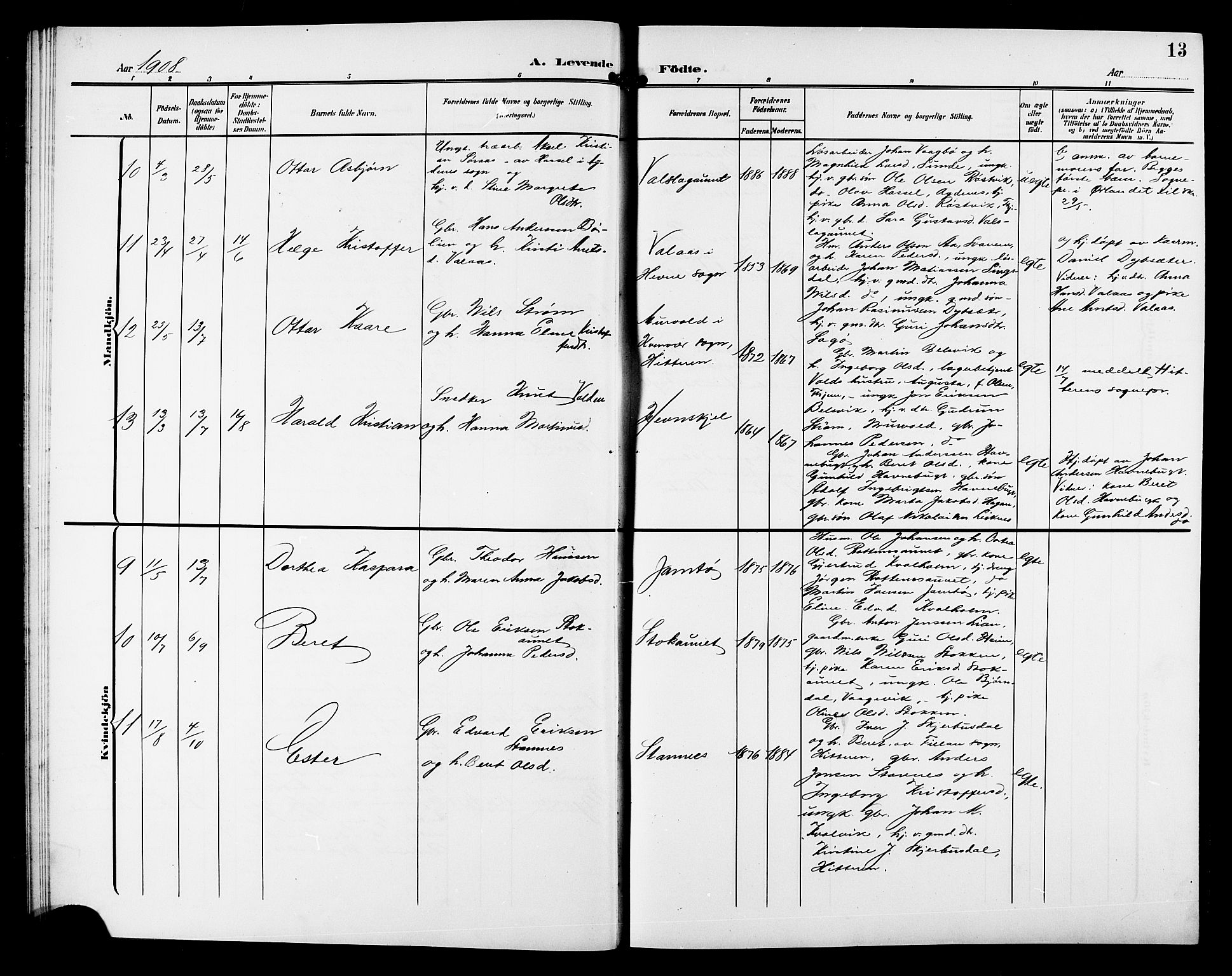 Ministerialprotokoller, klokkerbøker og fødselsregistre - Sør-Trøndelag, SAT/A-1456/633/L0520: Parish register (copy) no. 633C02, 1906-1921, p. 13