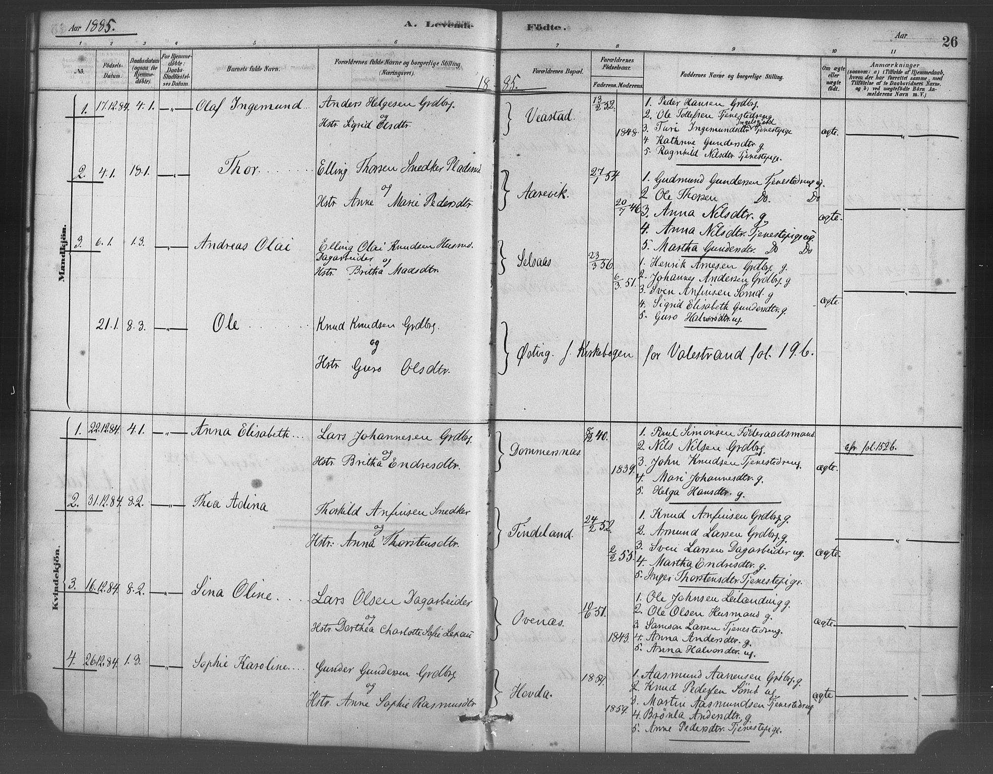 Sveio Sokneprestembete, SAB/A-78501/H/Haa: Parish register (official) no. D 1, 1878-1894, p. 26